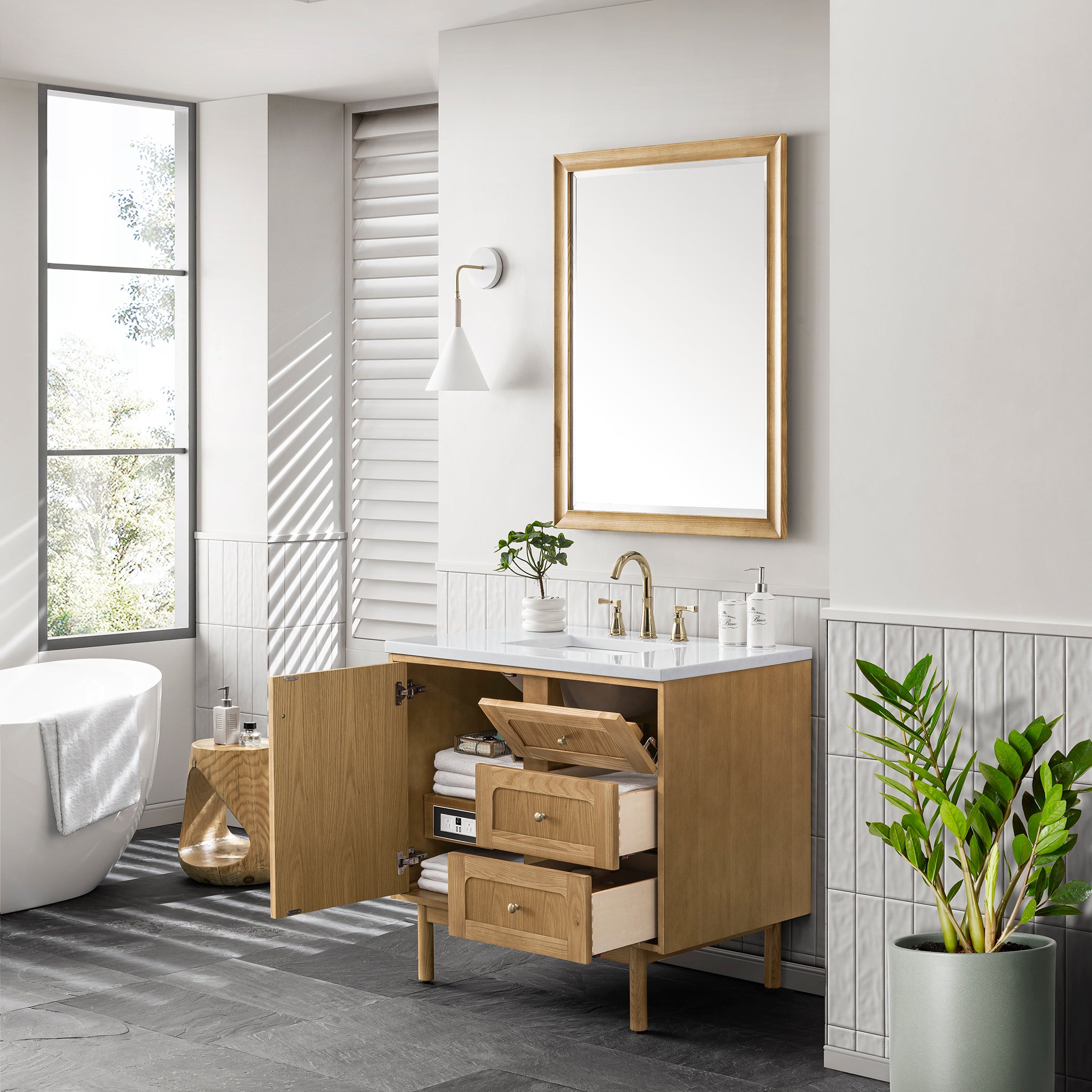 James Martin Laurent 36" Single Vanity in Light Natural Oak with 3cm Countertop