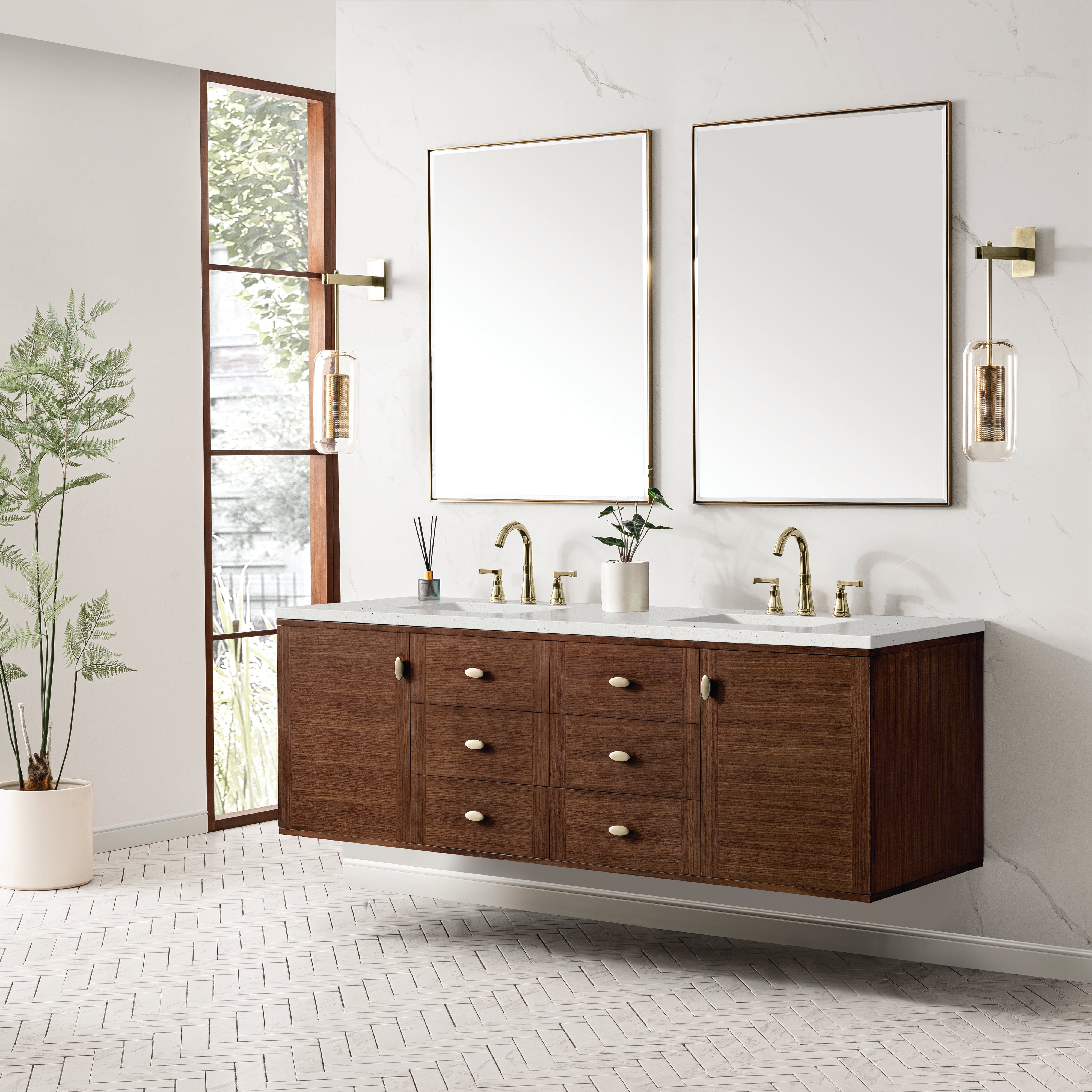 James Martin Amberly 72" Double Vanity in Mid-Century Walnut with 3cm Countertop