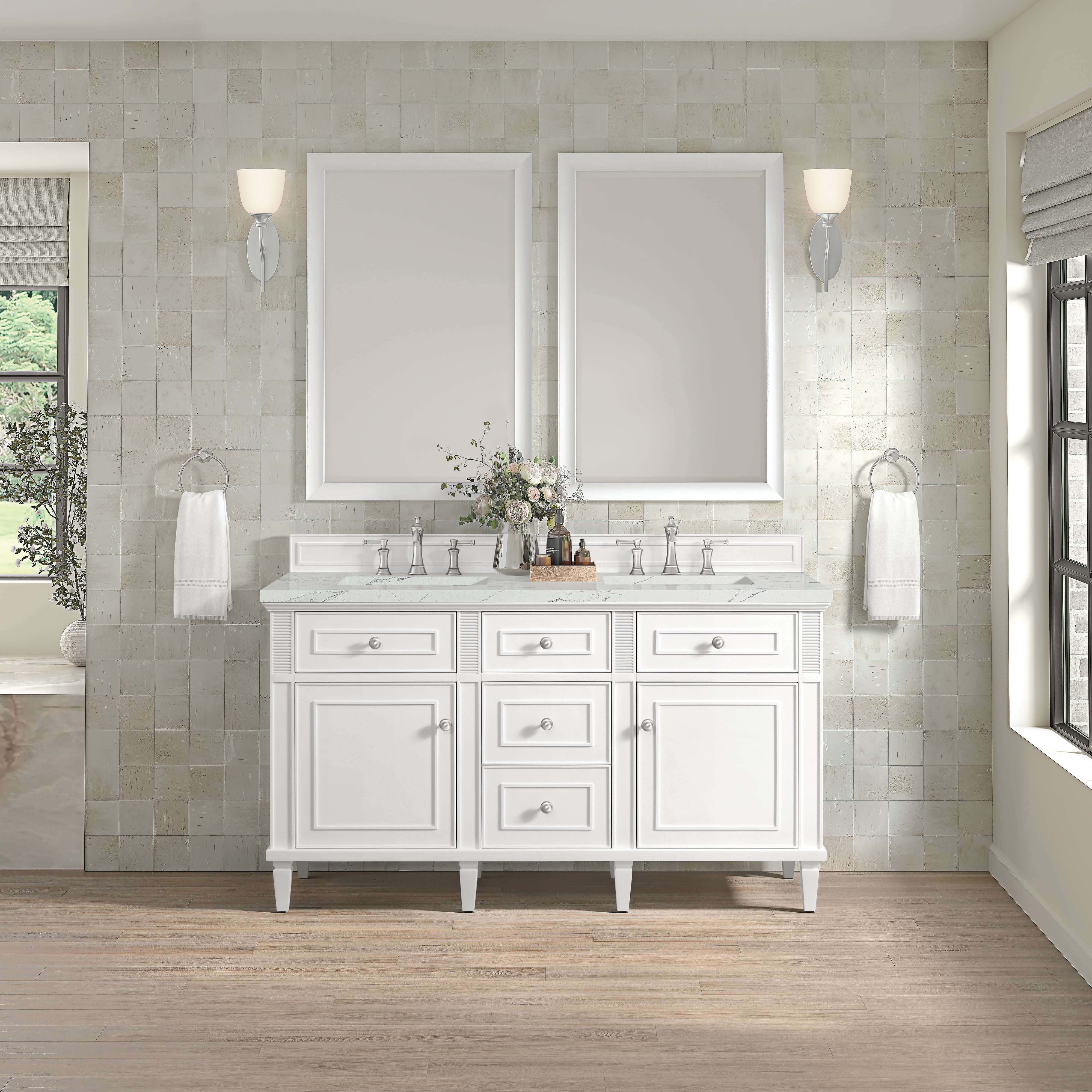 James Martin Lorelai 60" Double Vanity in Bright White with 3cm Countertop