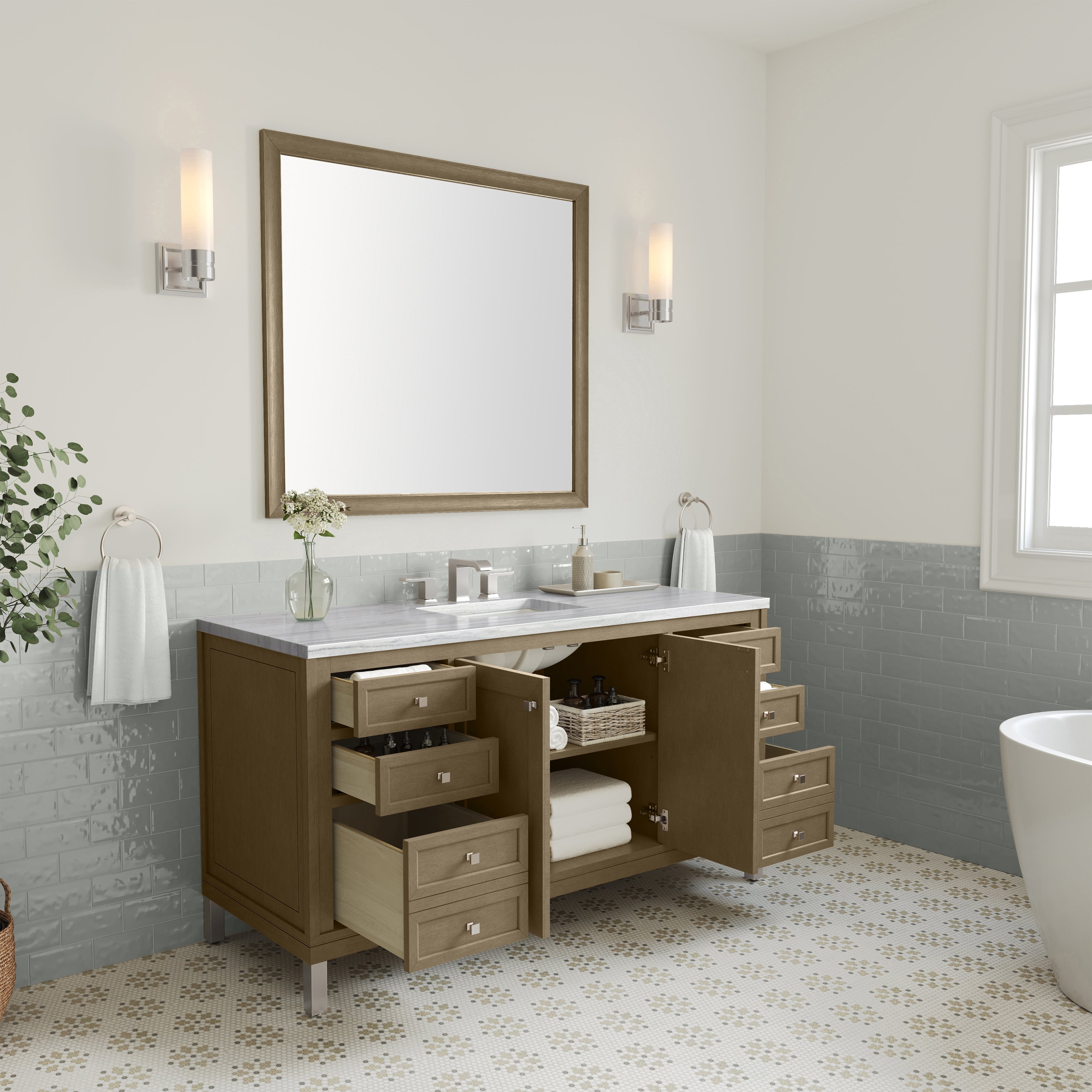 James Martin Chicago 60" Single Vanity in Walnut Whisper with 3cm Countertop