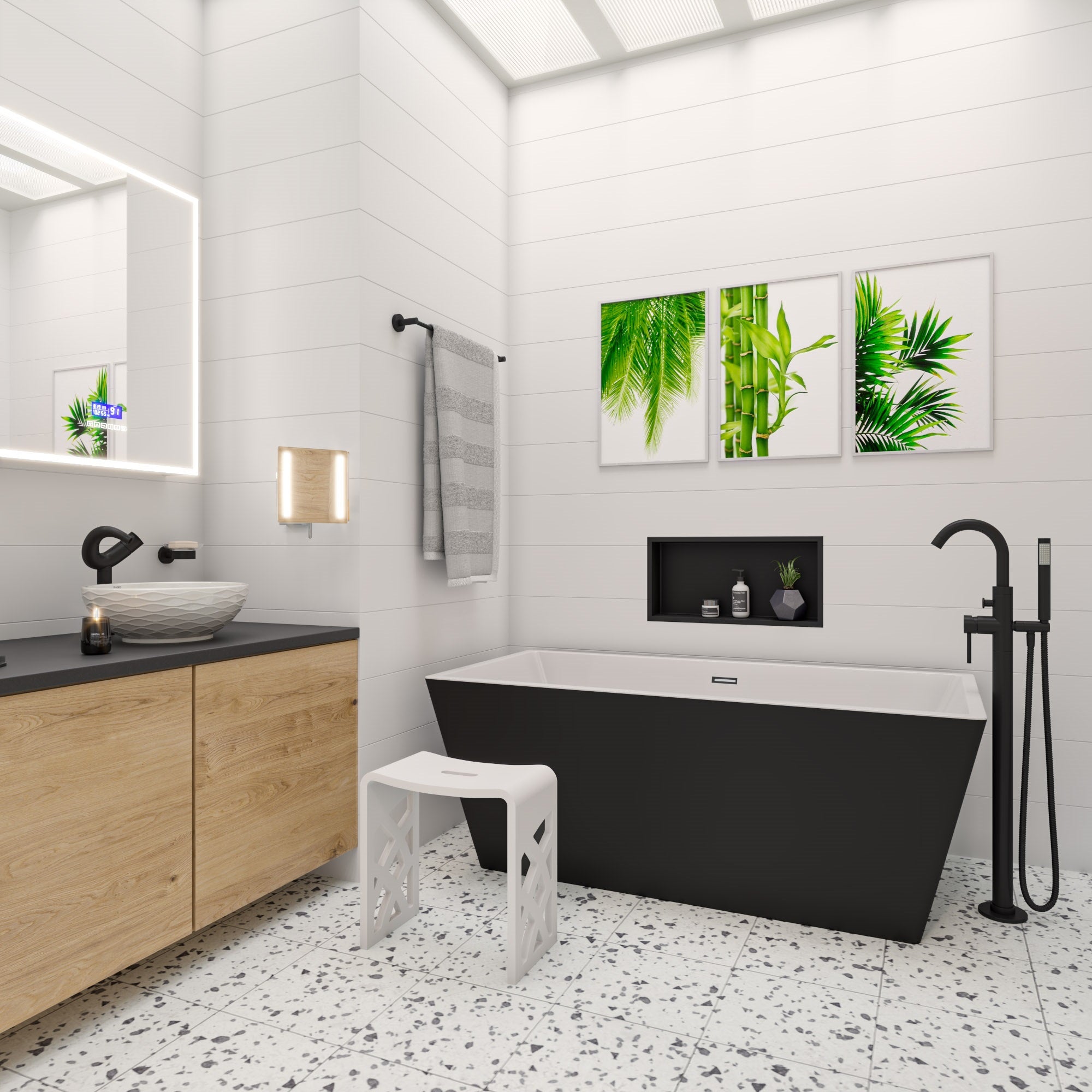 ALFI brand  ABST88 Designer White Matte Solid Surface Resin Bathroom / Shower Stool