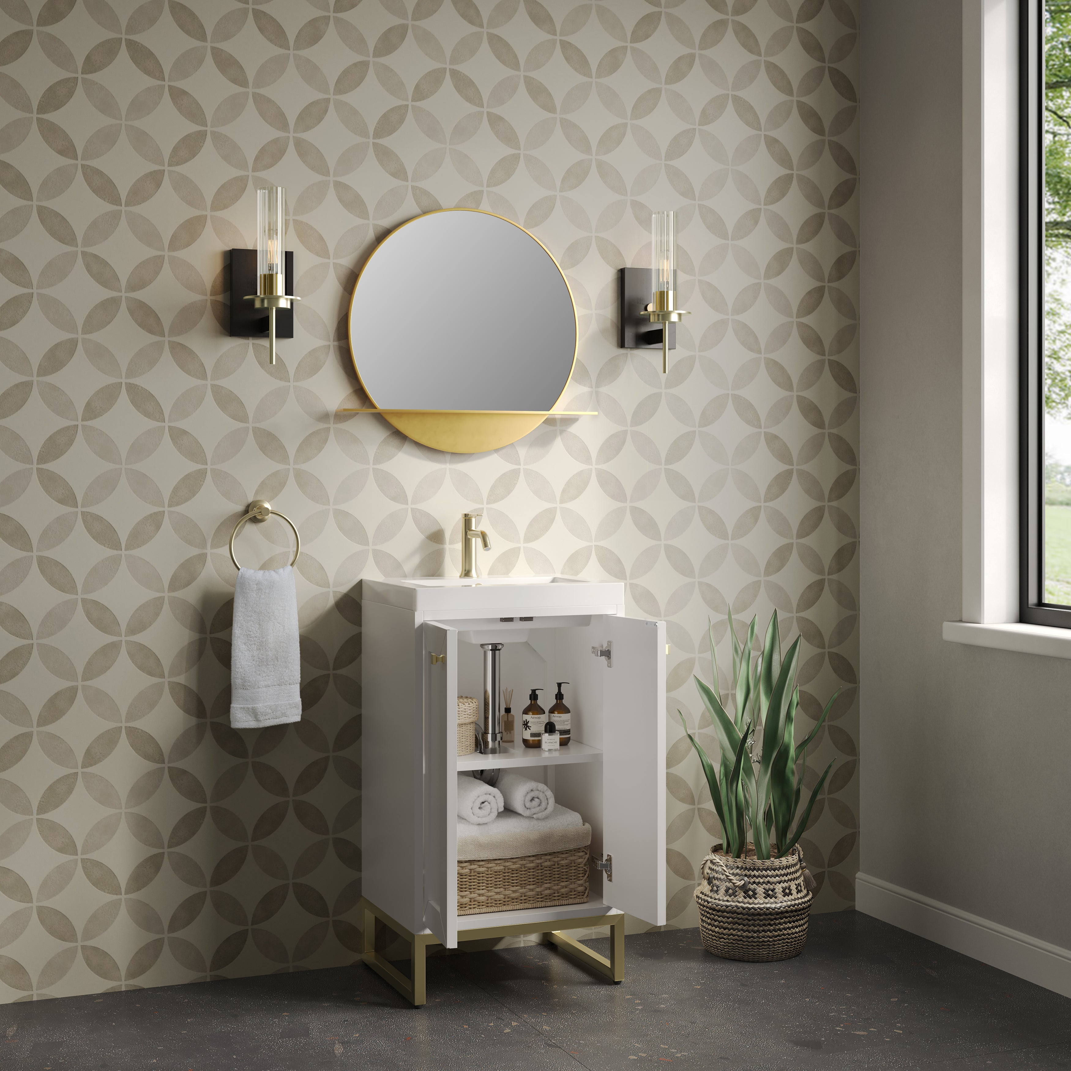 James Martin Chianti 20" Single Vanity in Glossy White with White Glossy Composite Stone Top