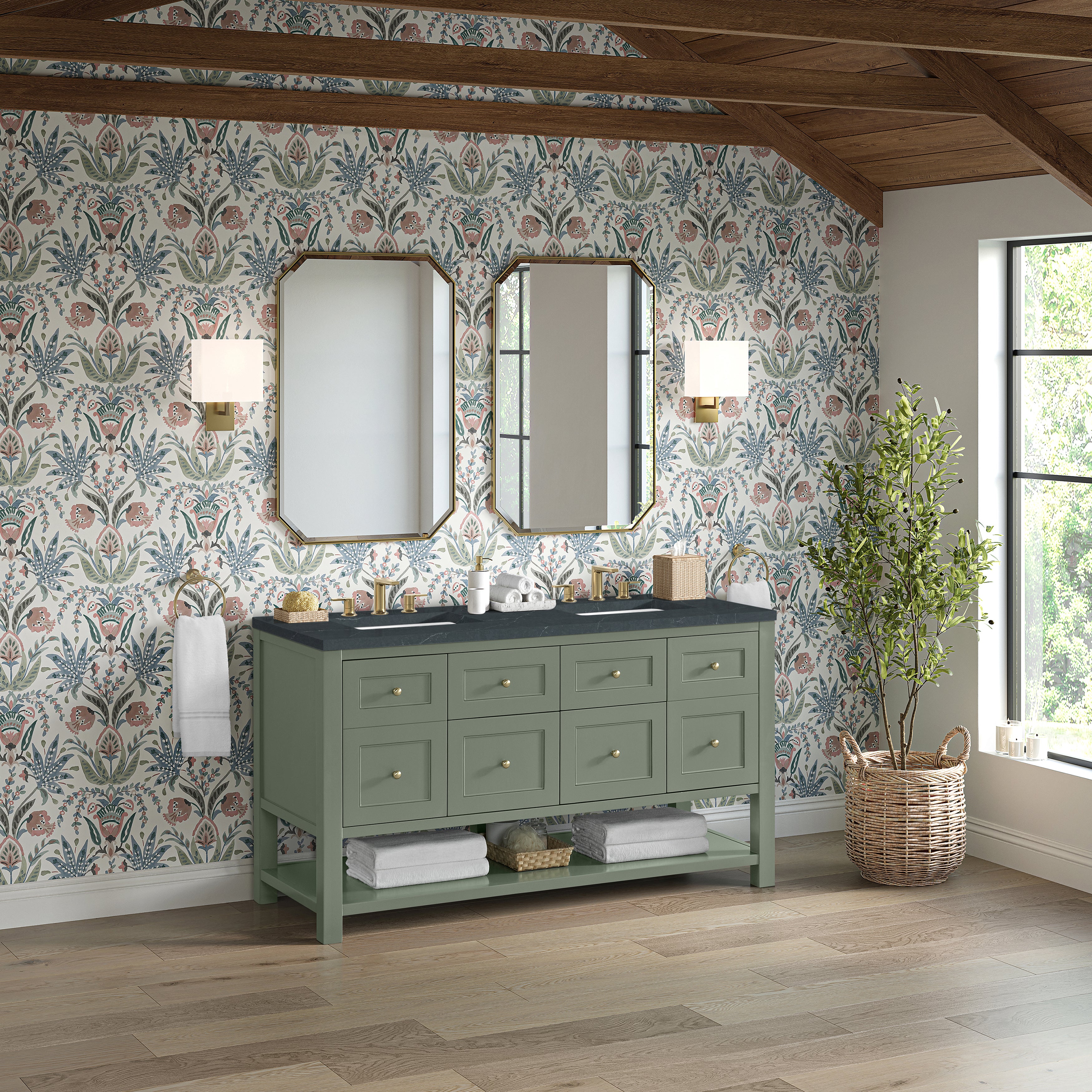 James Martin Breckenridge 60" Double Vanity in Smokey Celadon with 3cm Countertop