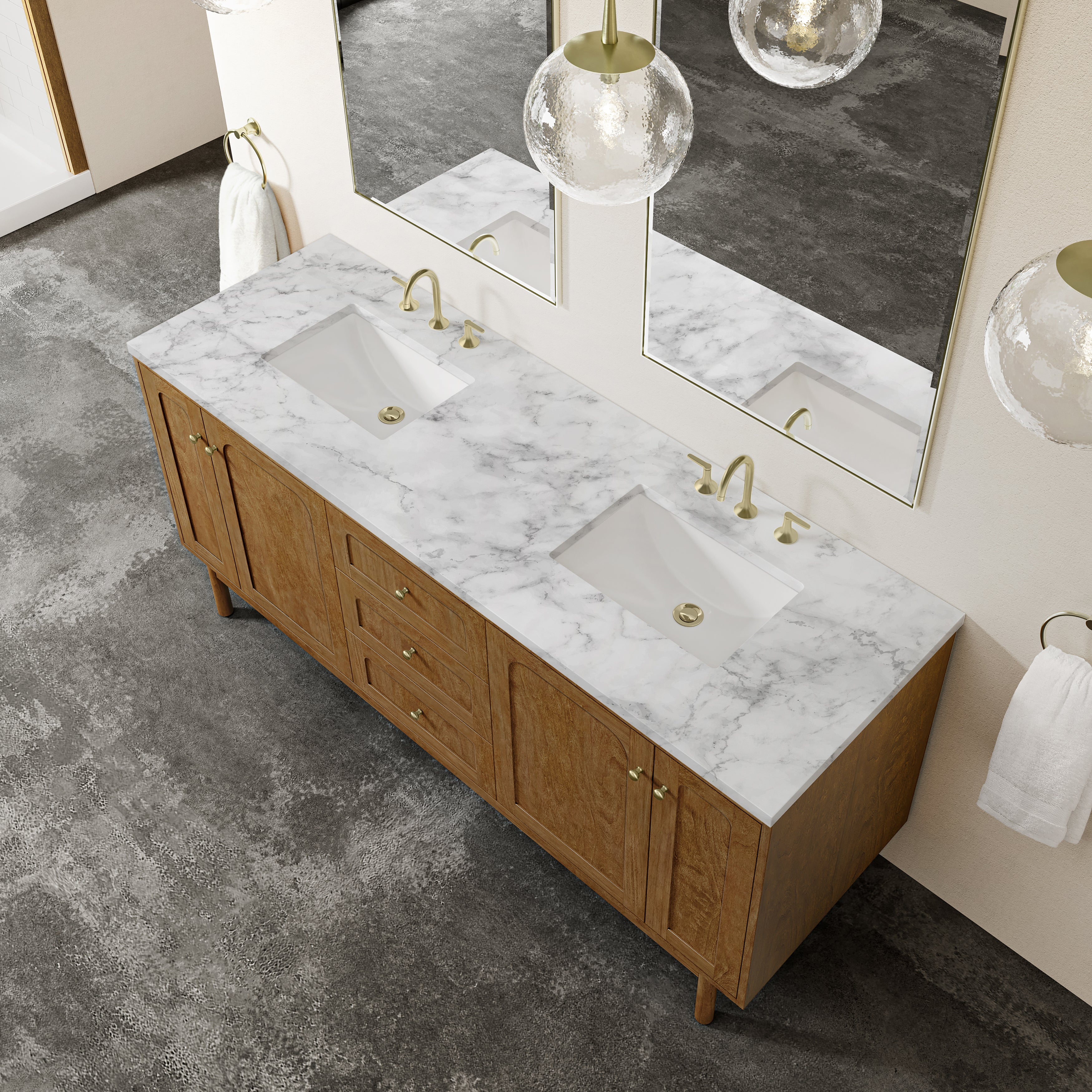 James Martin Laurent 72" Double Vanity in Honey Oak with 3cm Countertop