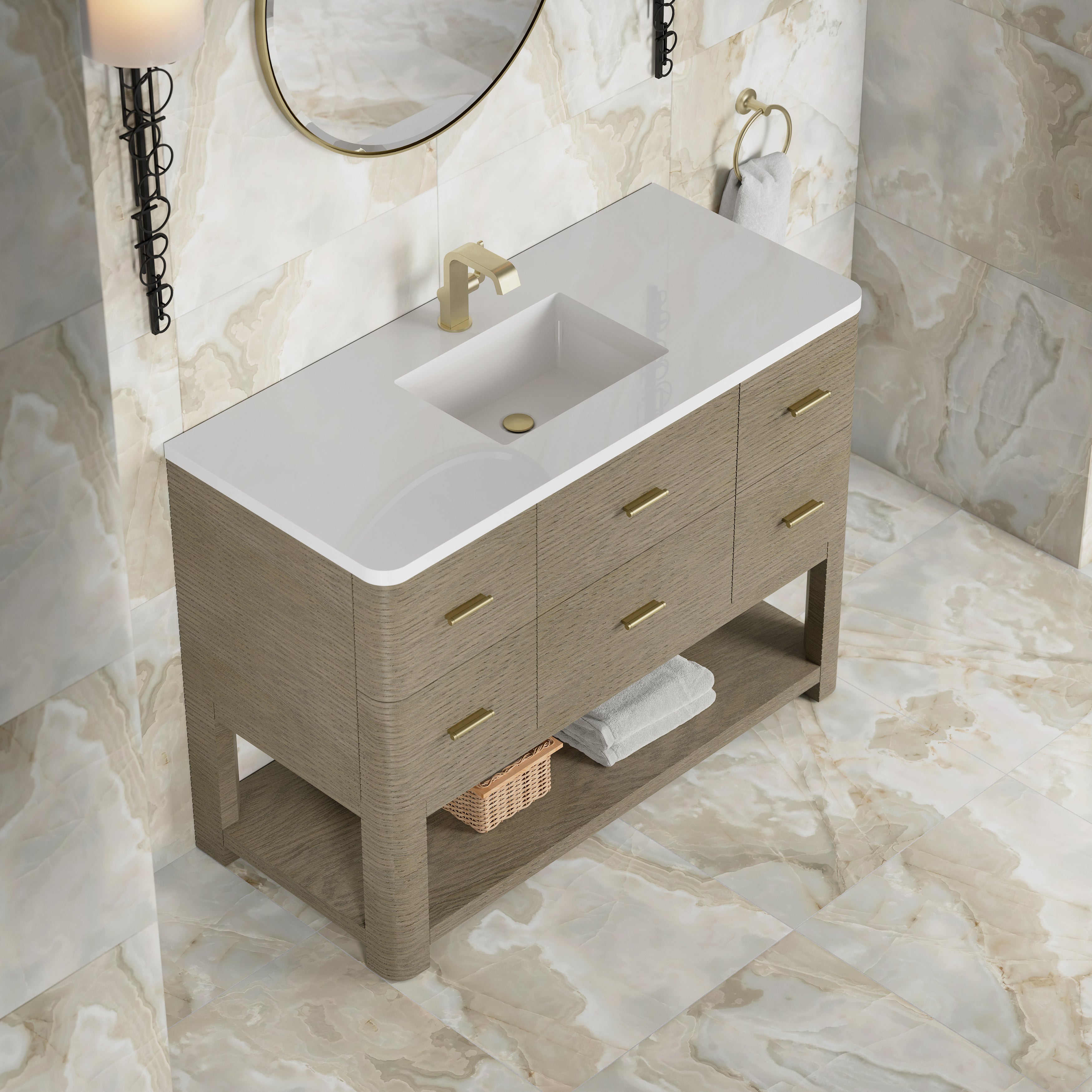 James Martin Lucian 48" Single Vanity in Pebble Oak with 3cm Countertop