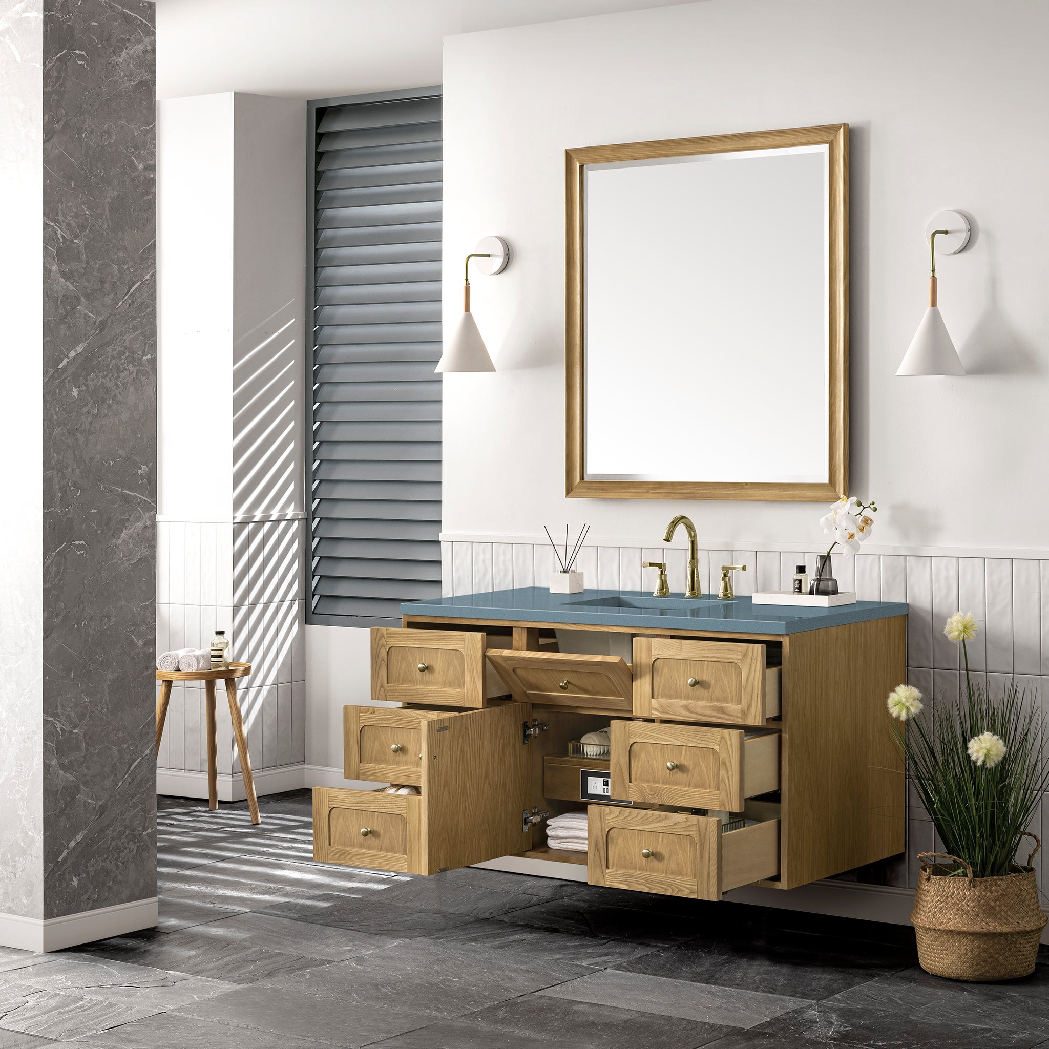 James Martin Laurent 48" Single Vanity in Light Natural Oak with 3cm Countertop