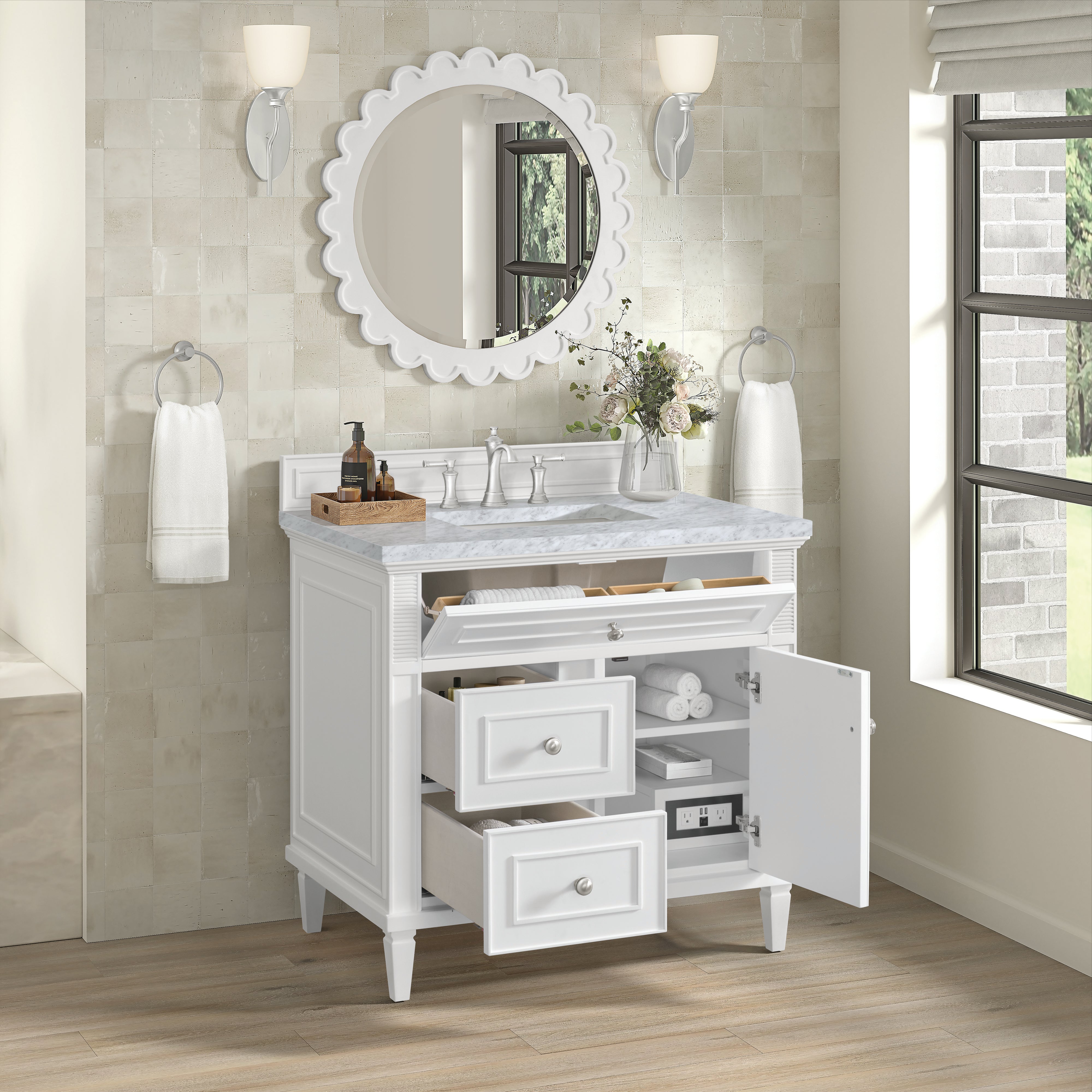 James Martin Lorelai 36" Single Vanity in Bright White with 3cm Countertop