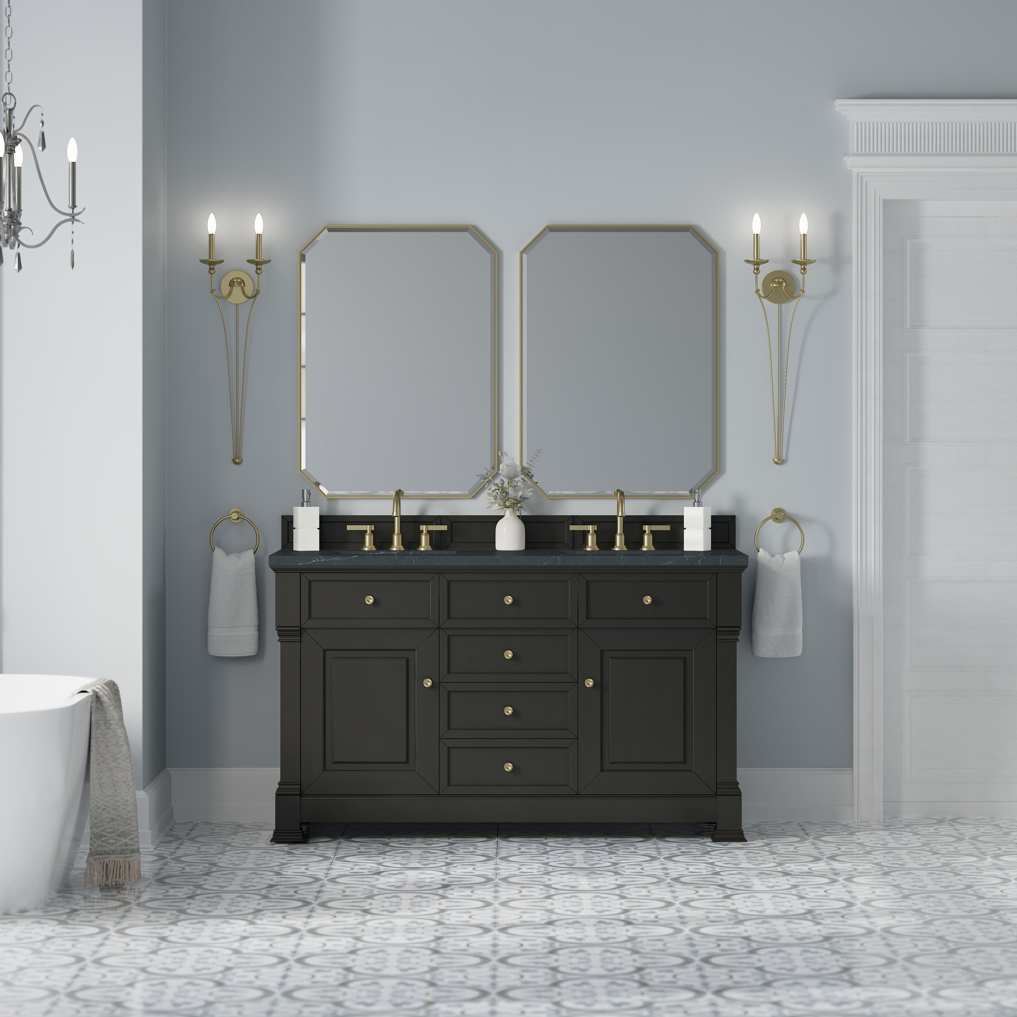 James Martin Brookfield 60" Double Vanity in Black Onyx with 3cm Countertop
