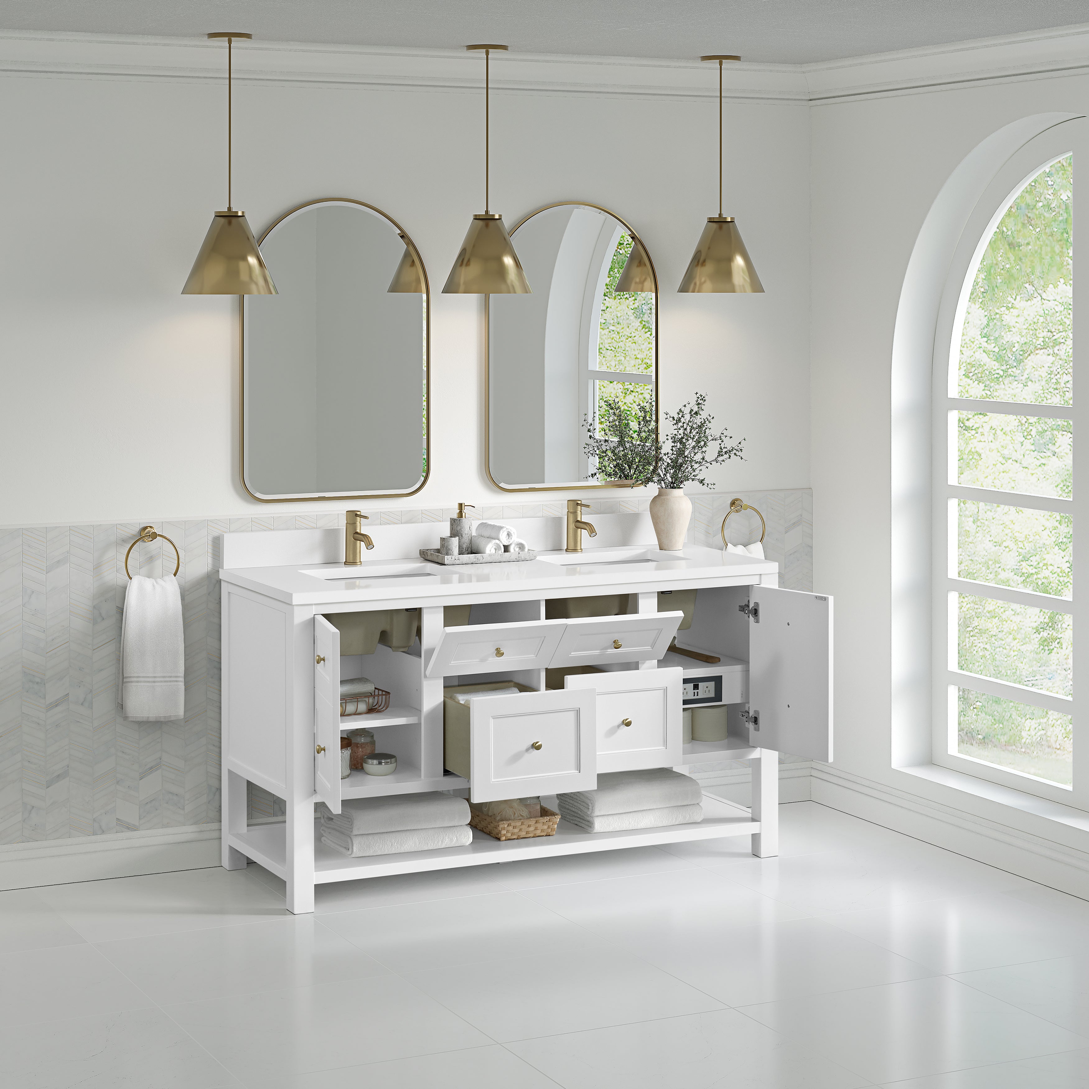 James Martin Breckenridge 60" Double Vanity in Bright White with 3cm Countertop