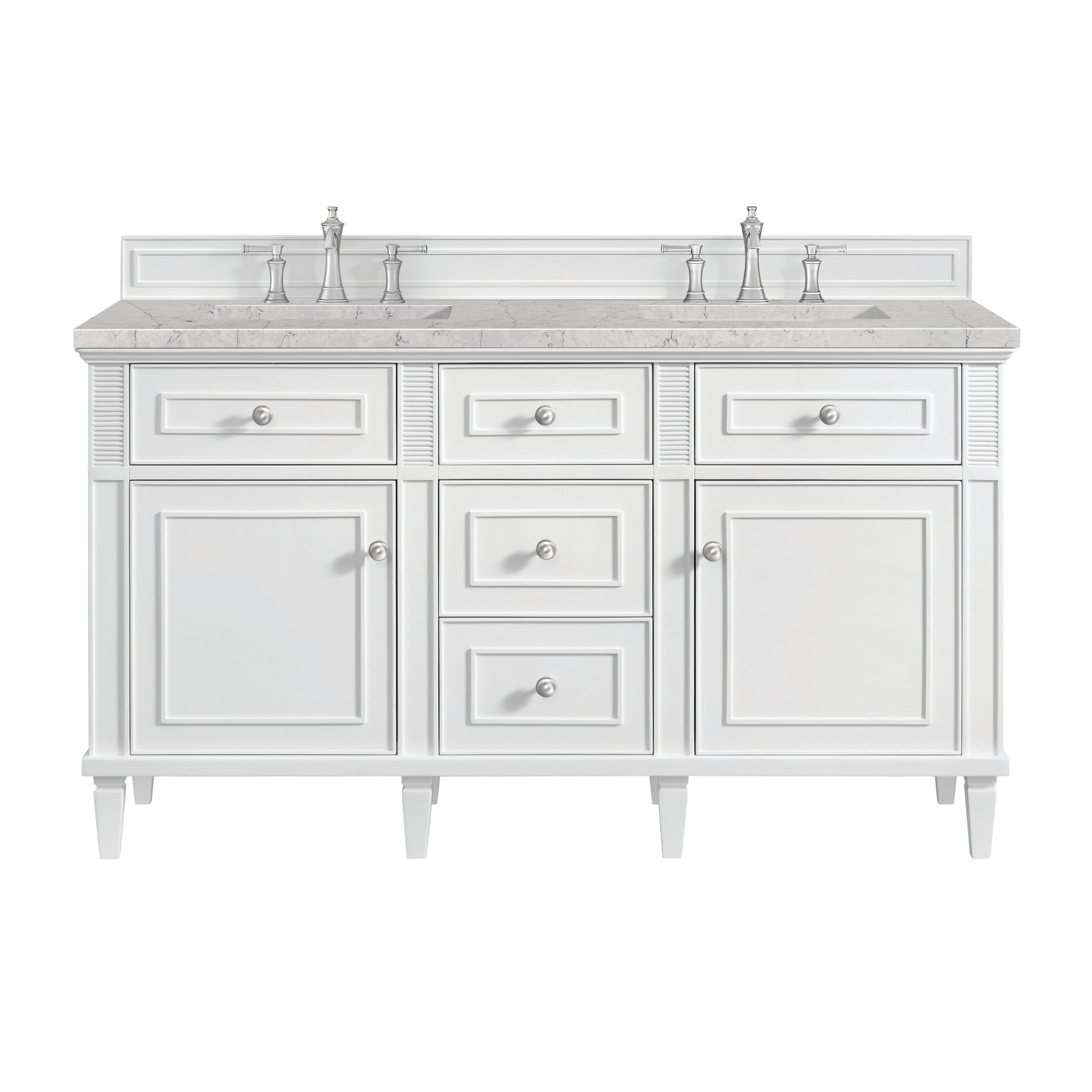 James Martin Lorelai 60" Double Vanity in Bright White with 3cm Countertop and FreePower Wireless Charger