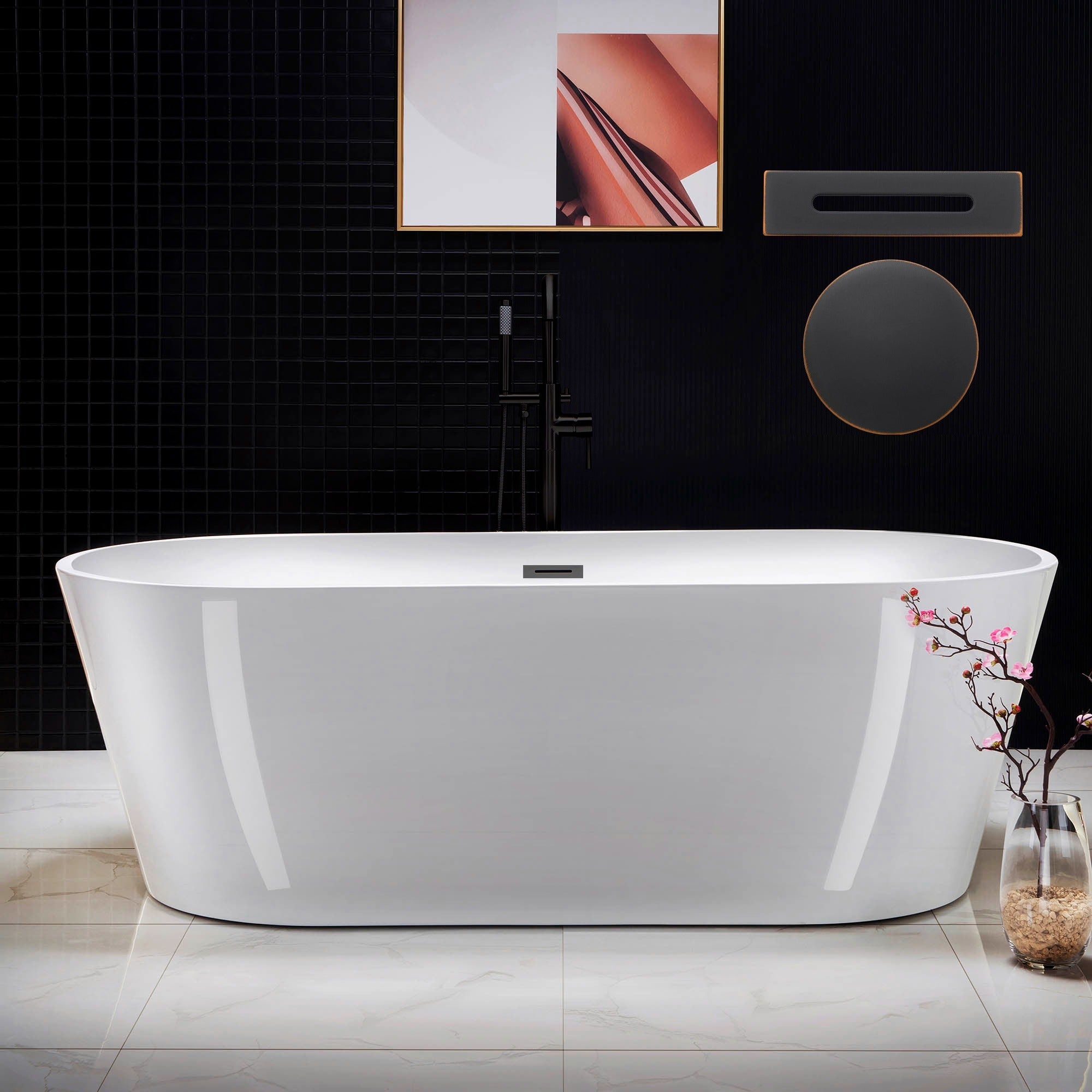 WOODBRIDGE 71" Acrylic Freestanding Bathtub Contemporary Soaking Tub with Drain & Overflow, B1701