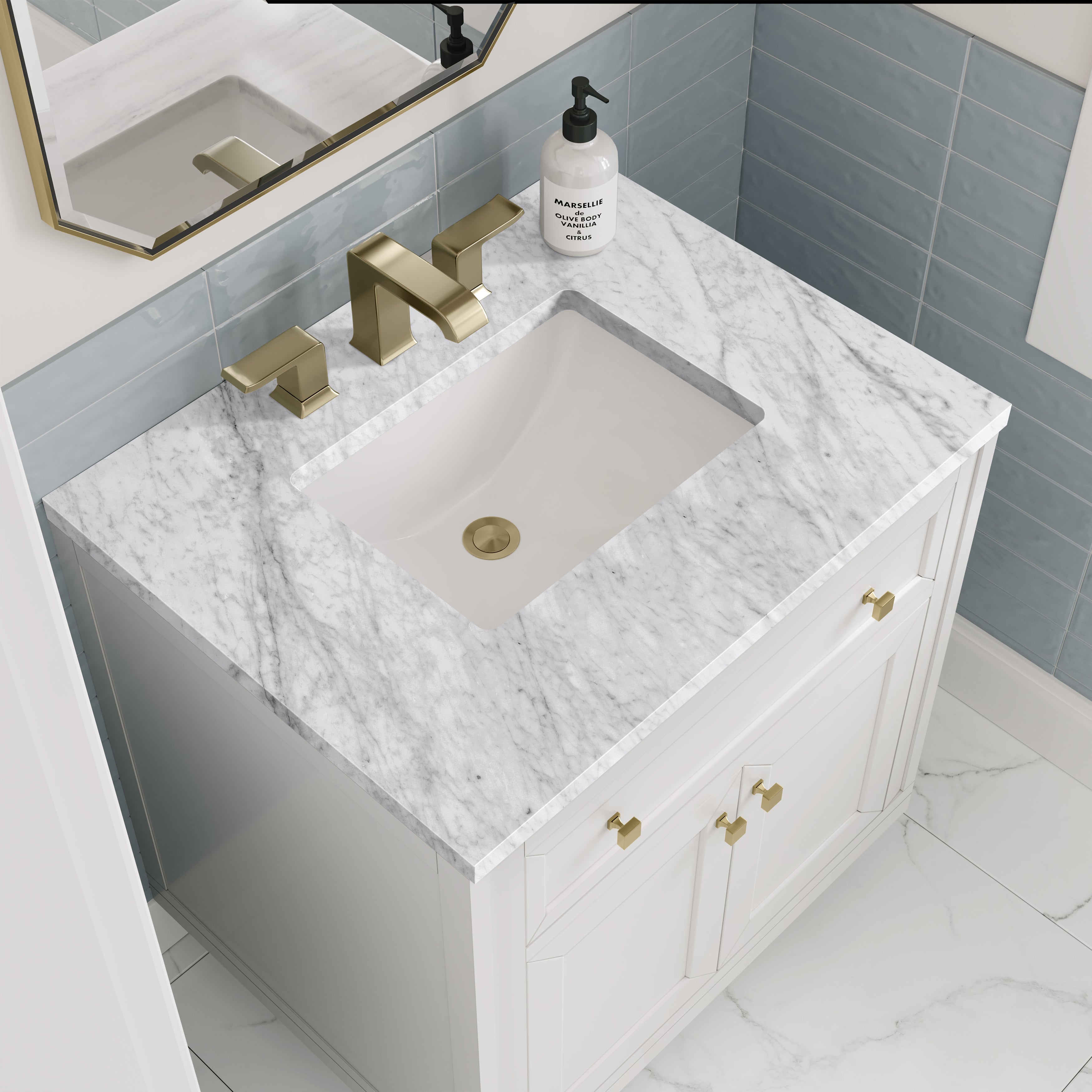 James Martin Chicago 30" Single Vanity in Glossy White with 3cm Countertop