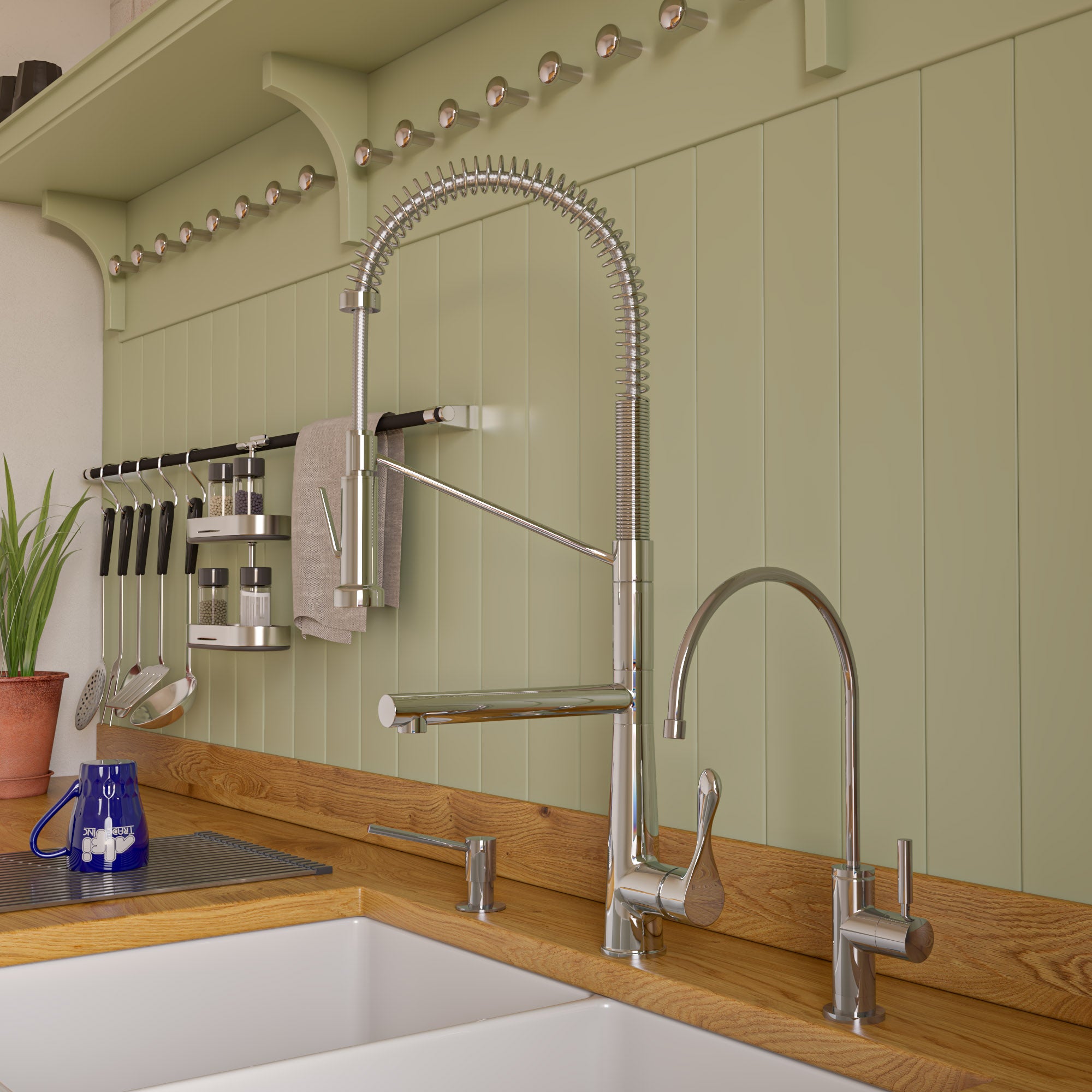 ALFI brand ABKF3787 Double Spout Commercial Spring Kitchen Faucet