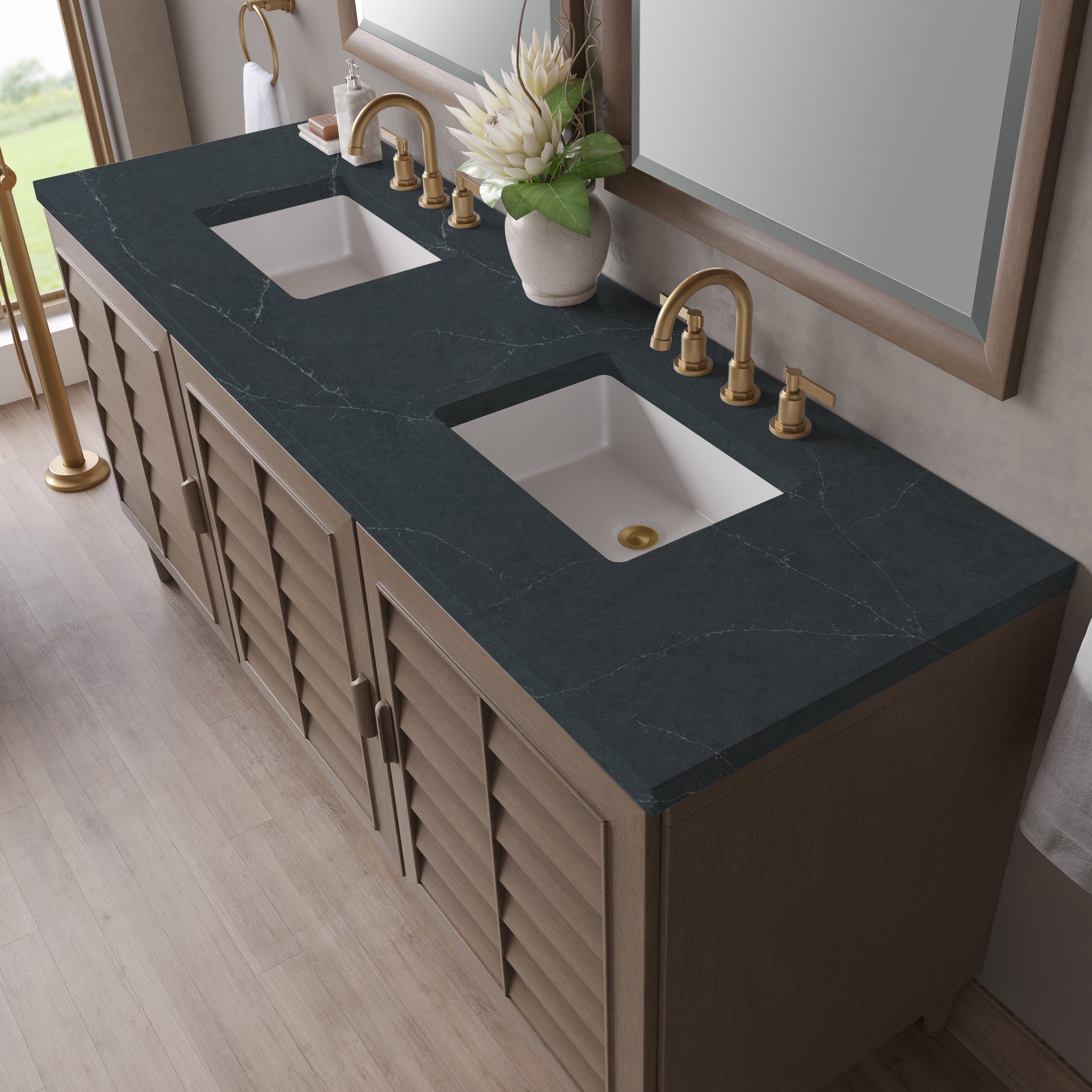 James Martin Portland 72" Double Vanity in Whitewashed Walnut with 3cm Countertop