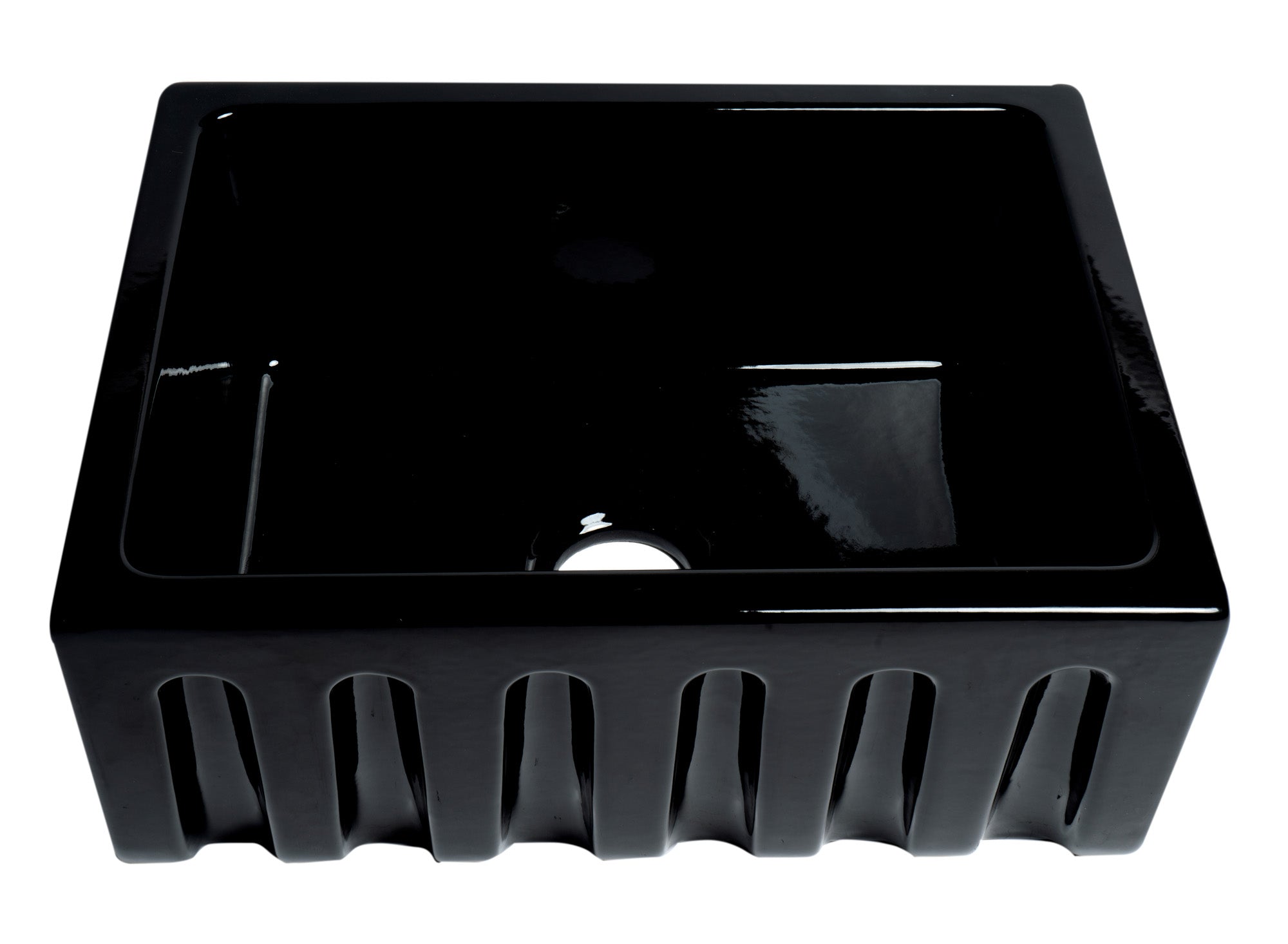ALFI brand AB2418HS 24" Reversible Smooth / Fluted Single Bowl Fireclay Farm Sink – Biscuit, Black Gloss, Black Matte, White