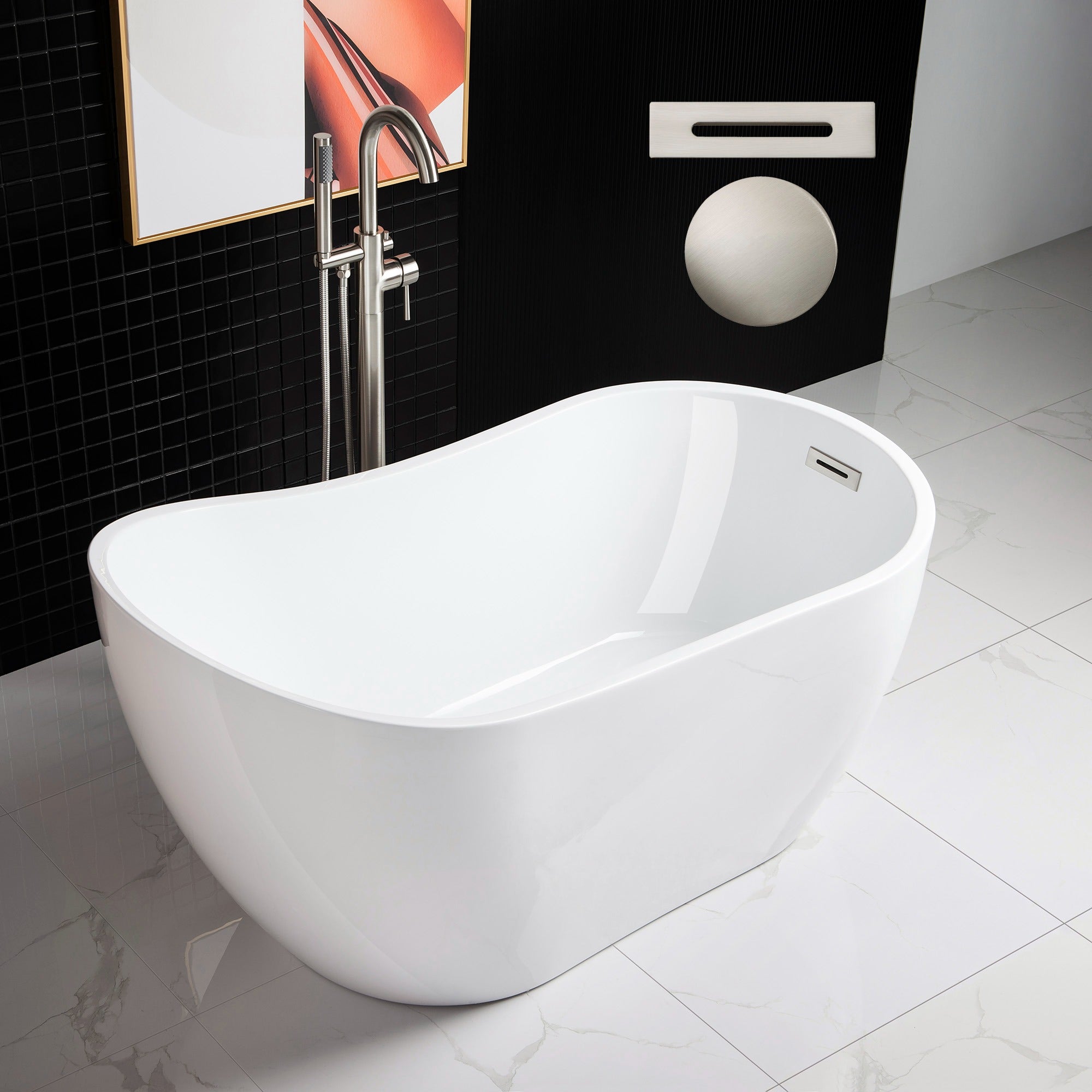 WOODBRIDGE 54" Acrylic Freestanding Bathtub Contemporary Soaking Tub with Drain & Overflow, B0006
