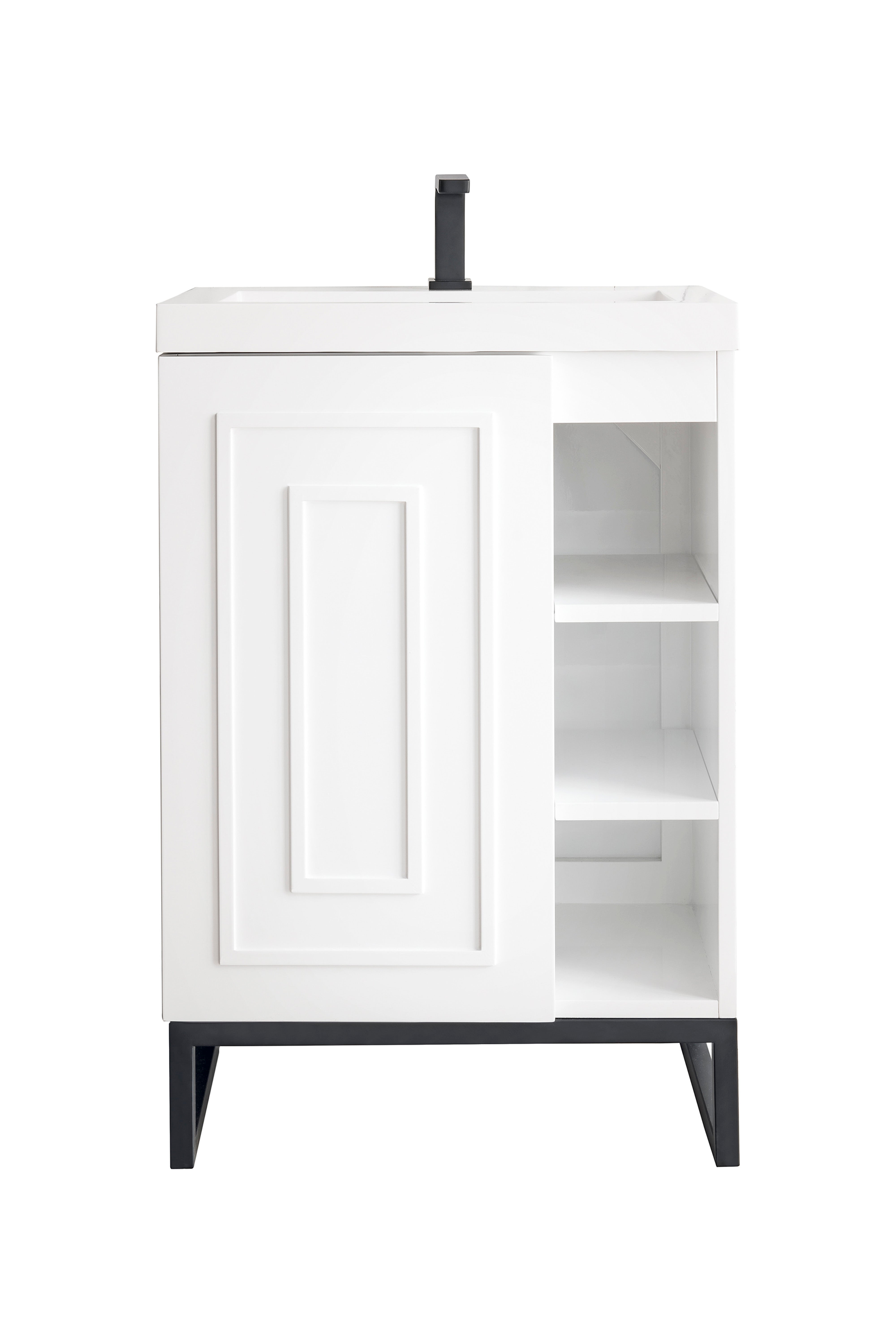 James Martin Alicante 24" Single Vanity in Glossy White with White Glossy Composite Stone Top