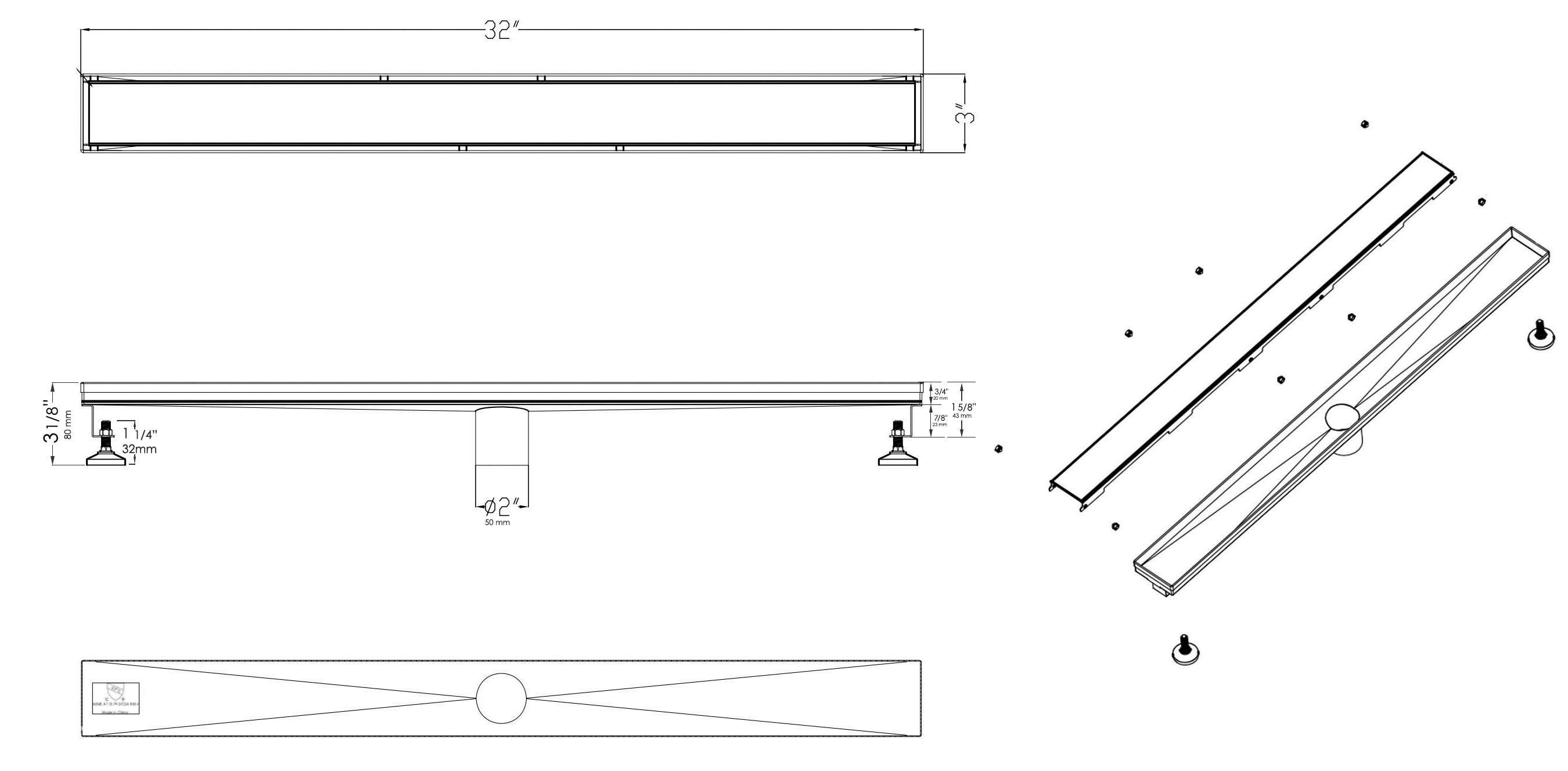 ALFI brand  ABLD32B-PSS 32" Modern Polished Stainless Steel Linear Shower Drain with Solid Cover