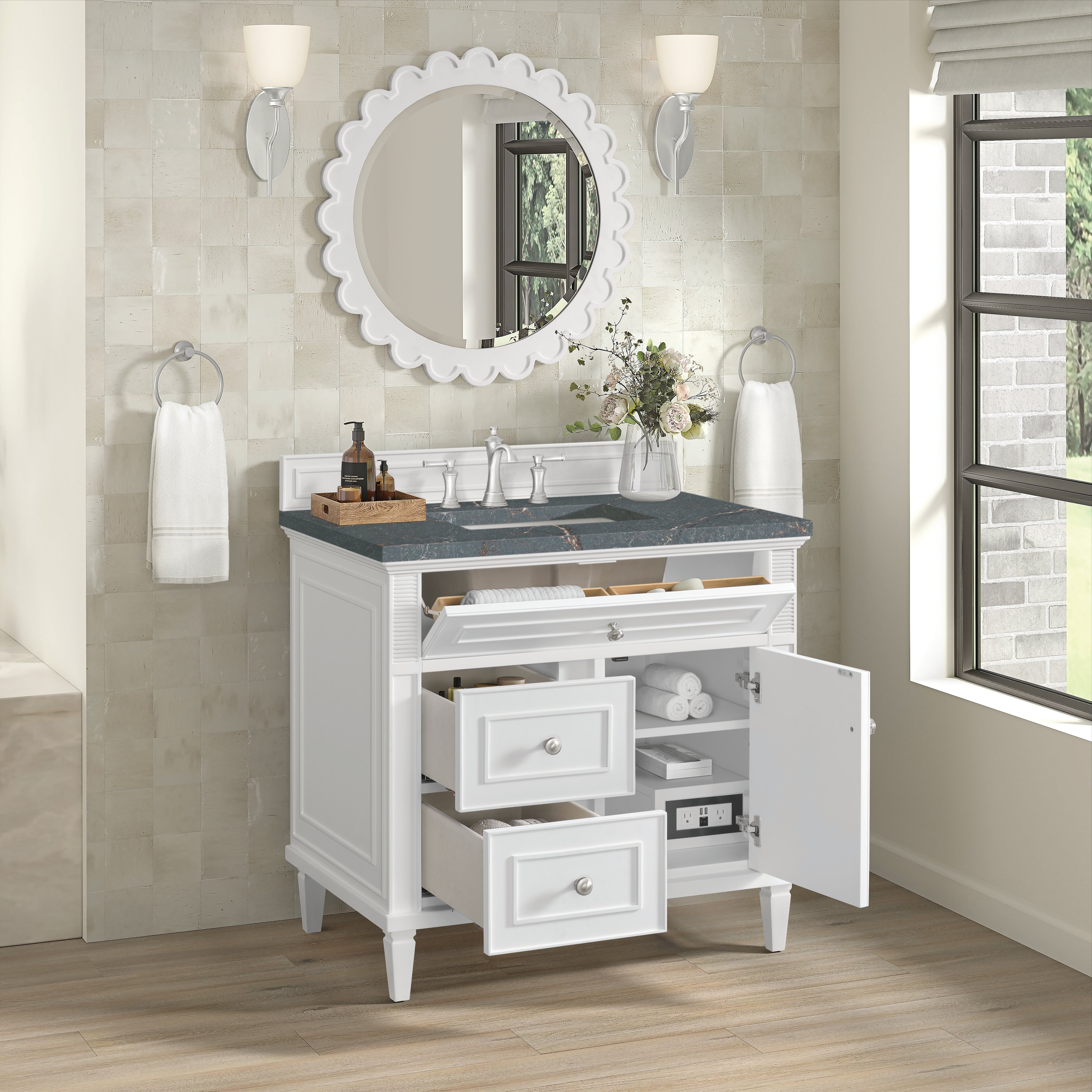 James Martin Lorelai 36" Single Vanity in Bright White with 3cm Countertop