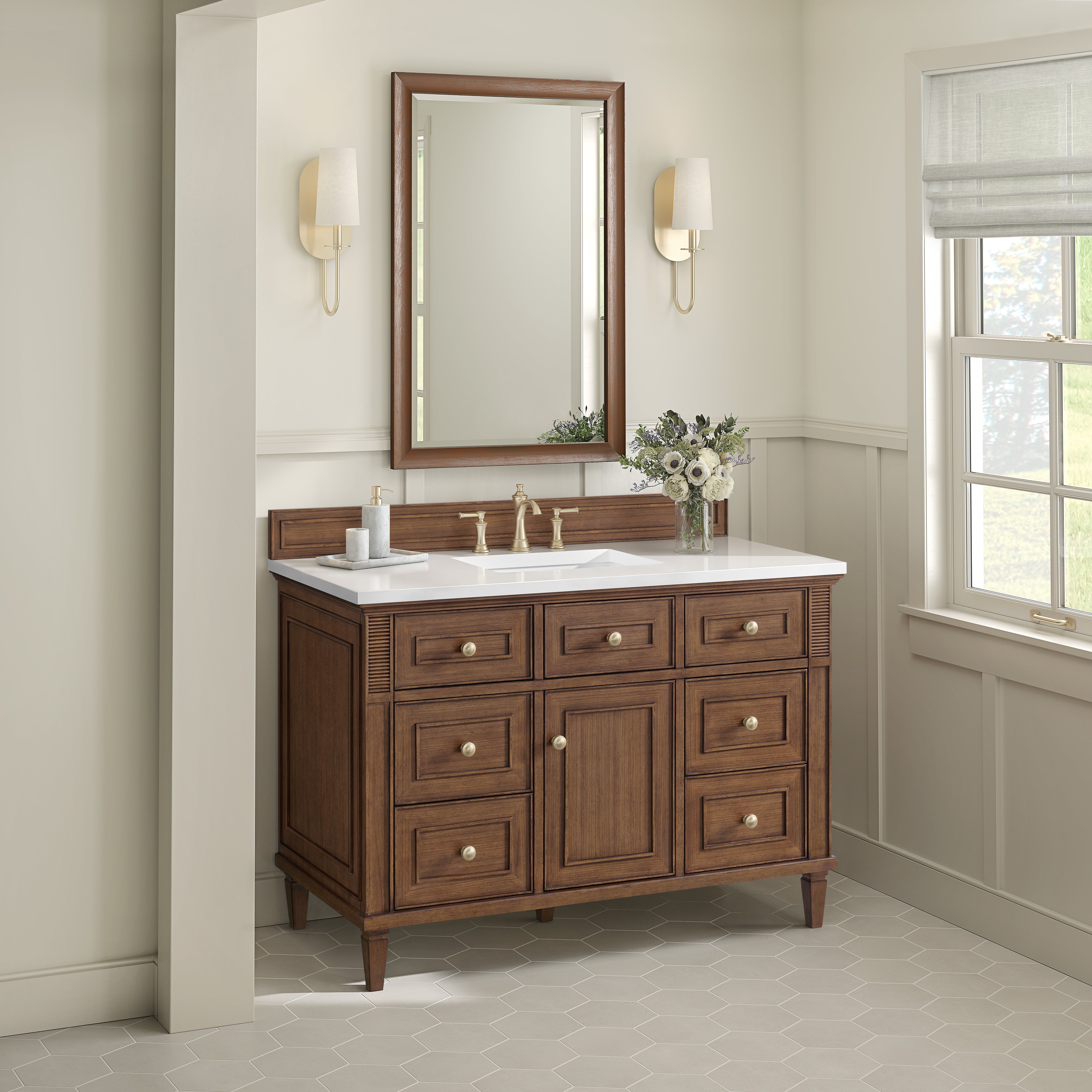 James Martin Lorelai 48" Single Vanity in Mid-Century Walnut with 3cm Countertop