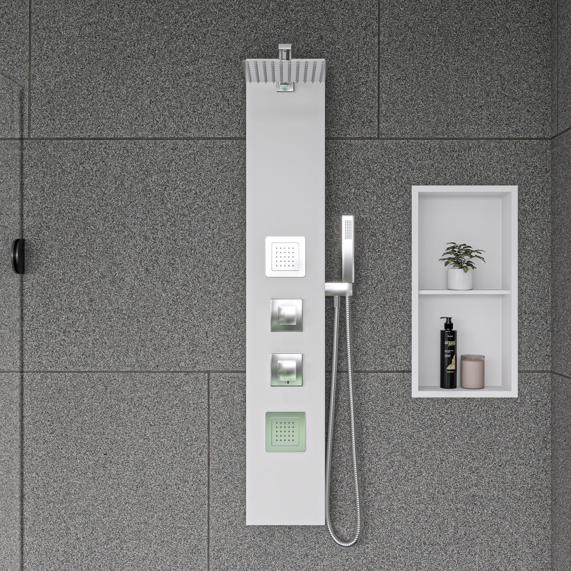 ALFI brand  ABSP60W White Aluminum Shower Panel with 2 Body Sprays and Rain Shower Head