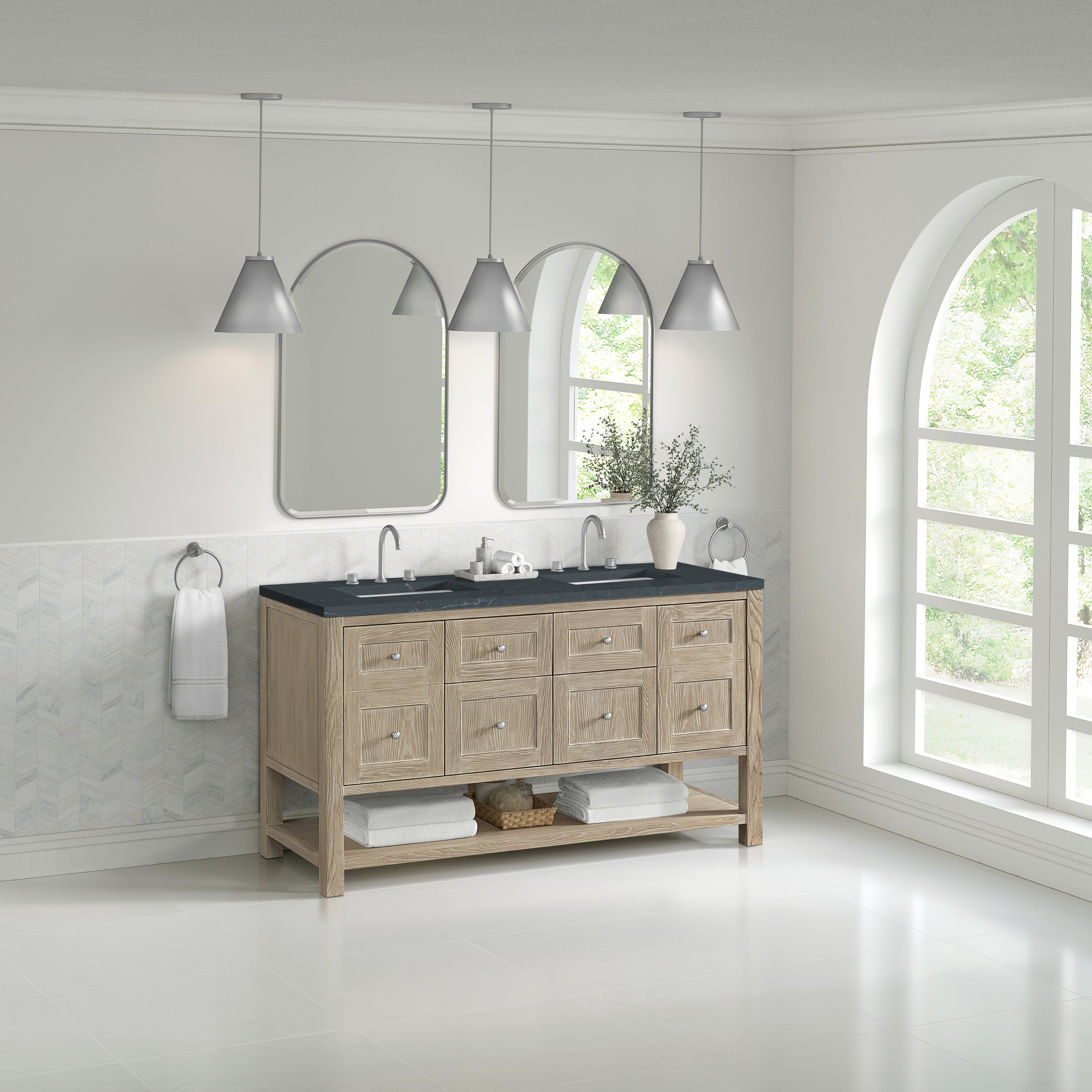 James Martin Breckenridge 60" Double Vanity in Whitewashed Oak with 3cm Countertop