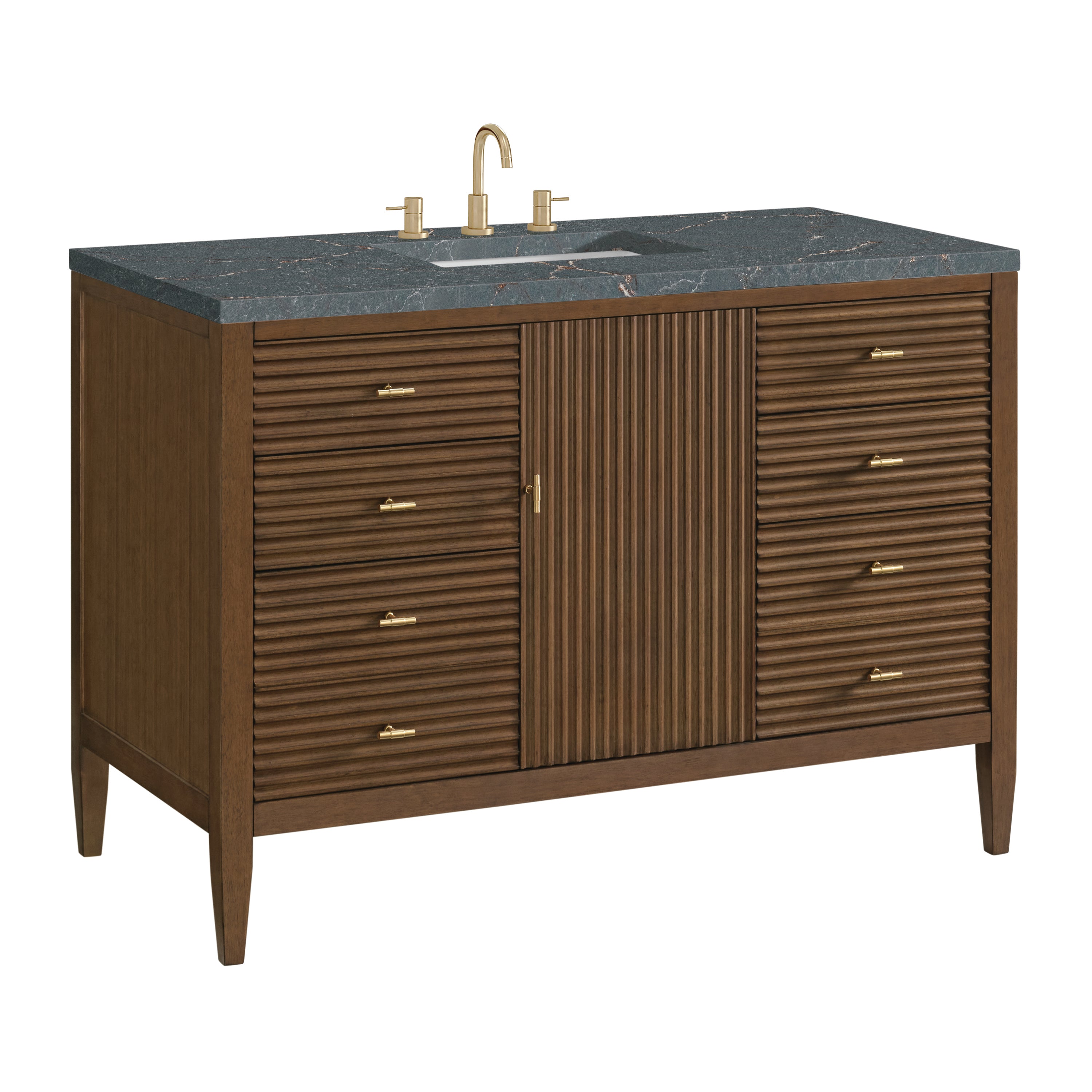 James Martin Myrrin 48" Single Vanity in Mid Century Walnut with 3cm Countertop and FreePower Wireless Charger