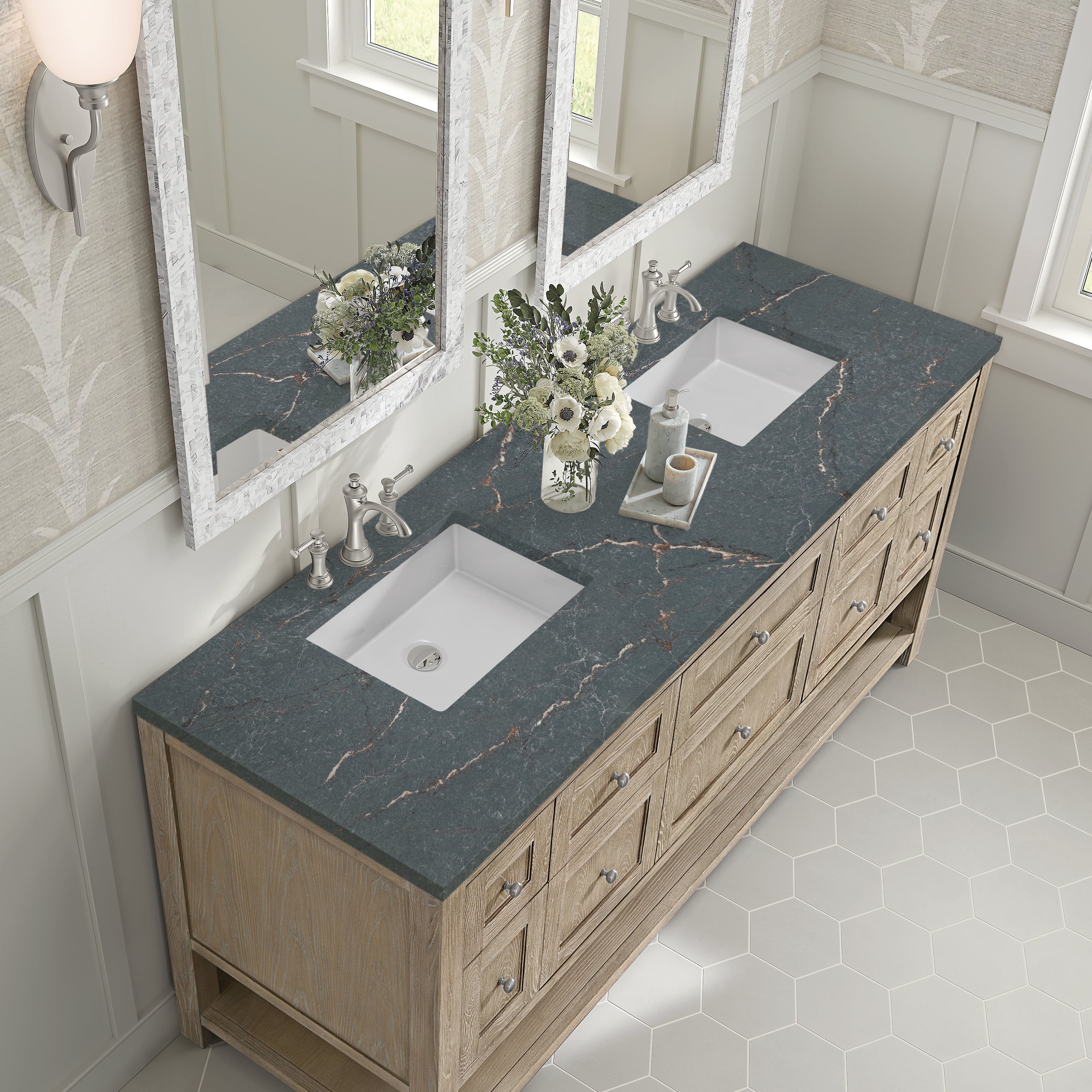 James Martin Breckenridge 72" Double Vanity in Whitewashed Oak with 3cm Countertop