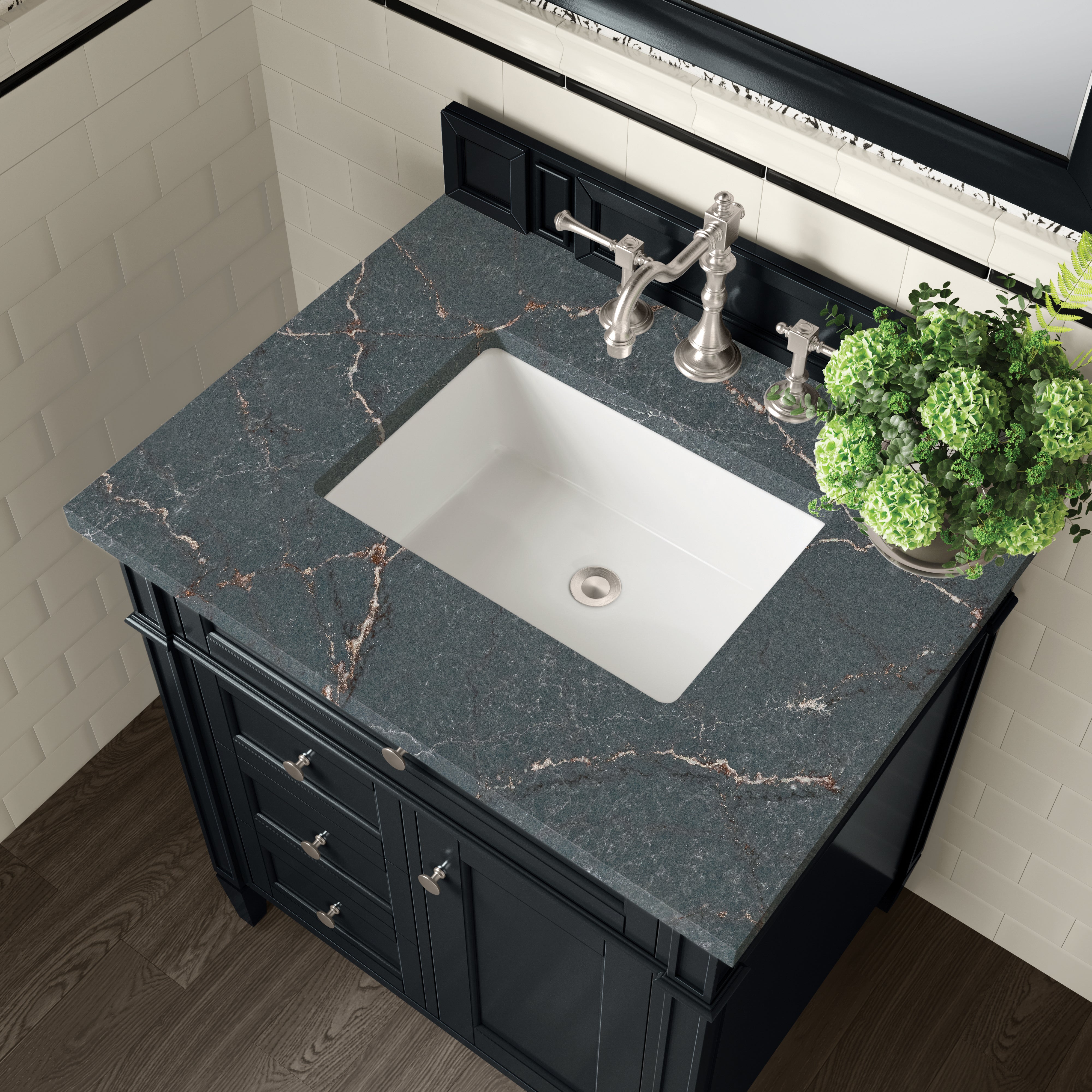 James Martin Brittany 30" Single Vanity in Black Onyx with 3cm Countertop