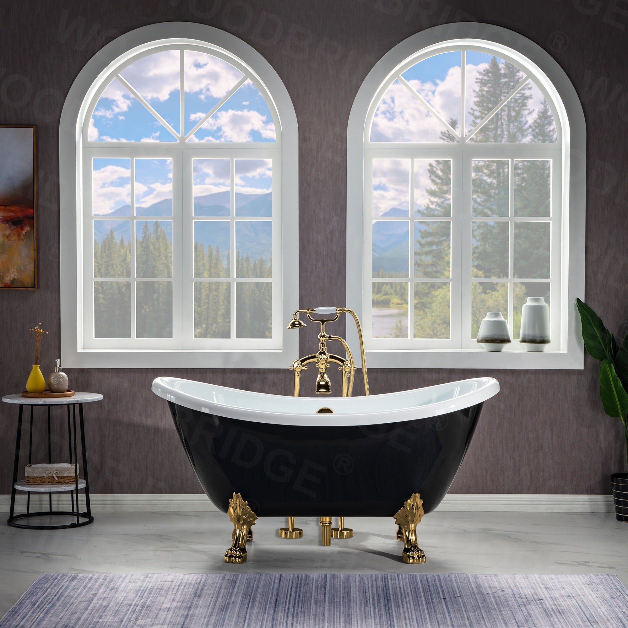 WOODBRIDGE 59" Heavy Duty Acrylic Double Slipper Clawfoot Bath Tub with Drain & Overflow, BTA1842