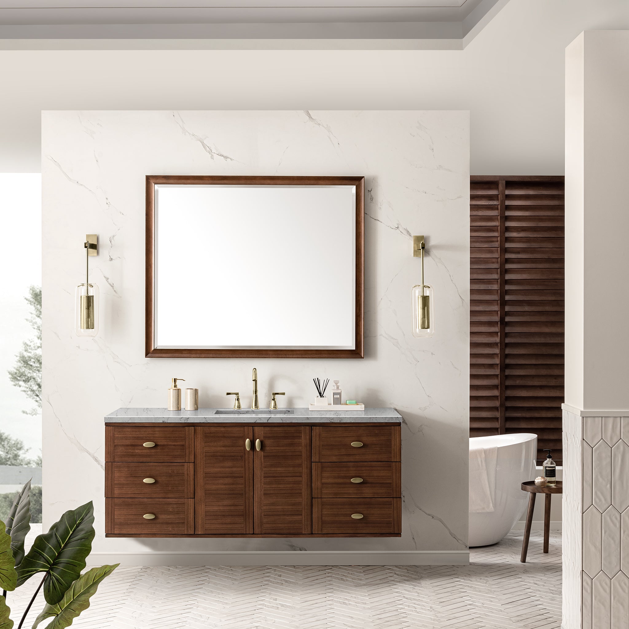 James Martin Amberly 60" Single Vanity in Mid-Century Walnut with 3cm Countertop