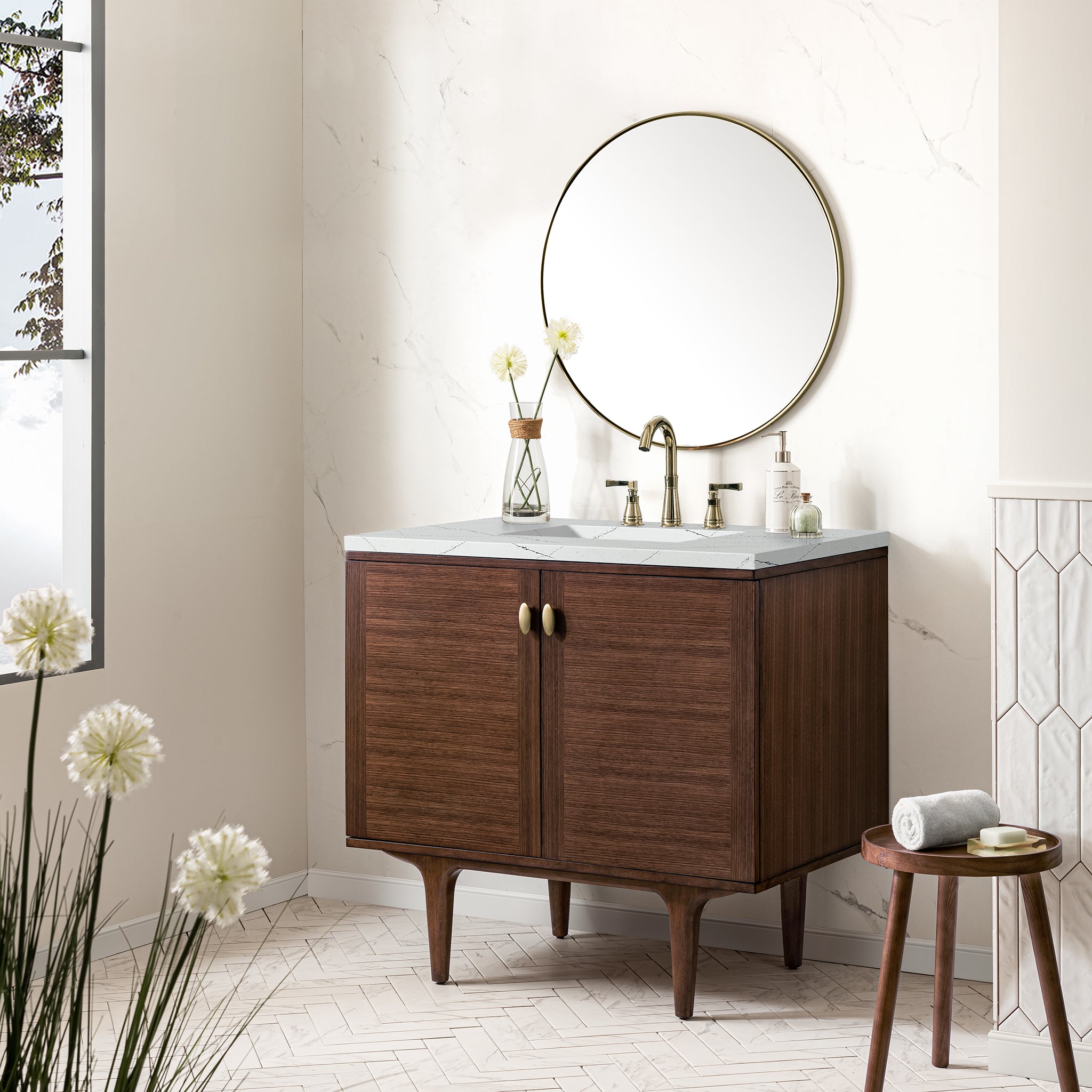 James Martin Amberly 36" Single Vanity in Mid-Century Walnut with 3cm Countertop