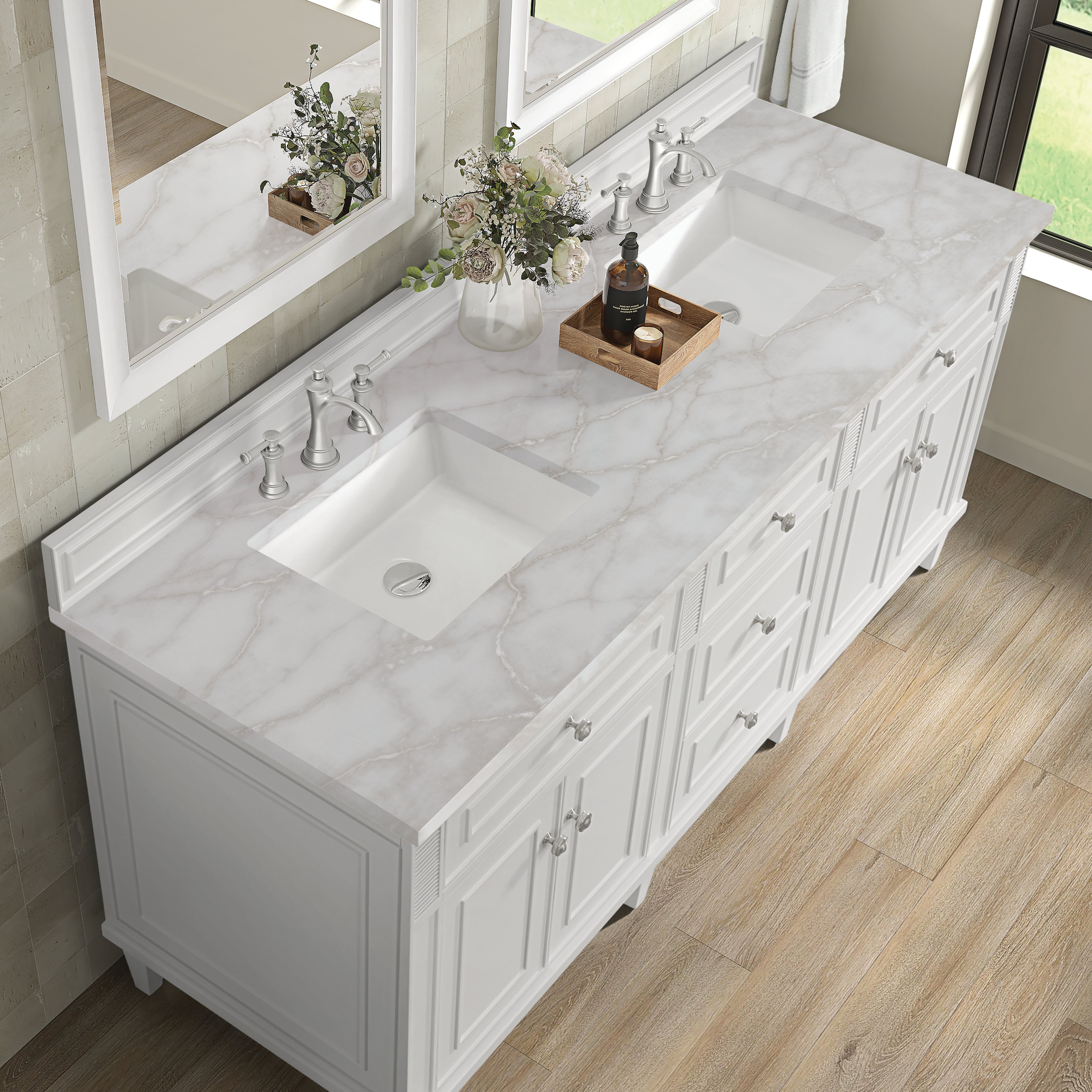 James Martin Lorelai 72" Double Vanity in Bright White with 3cm Countertop