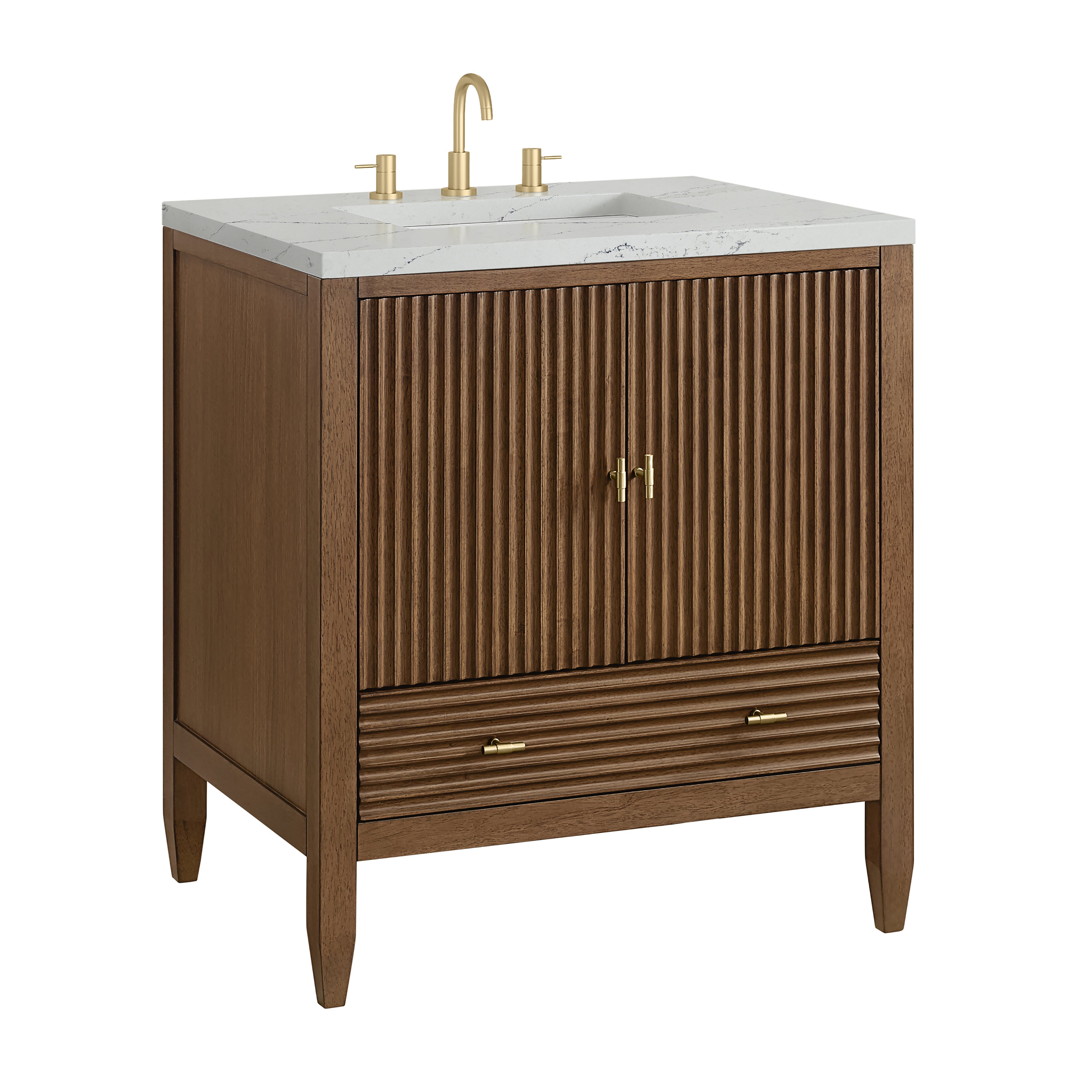 James Martin Myrrin 30" Single Vanity in Mid-Century Walnut with 3cm Countertop