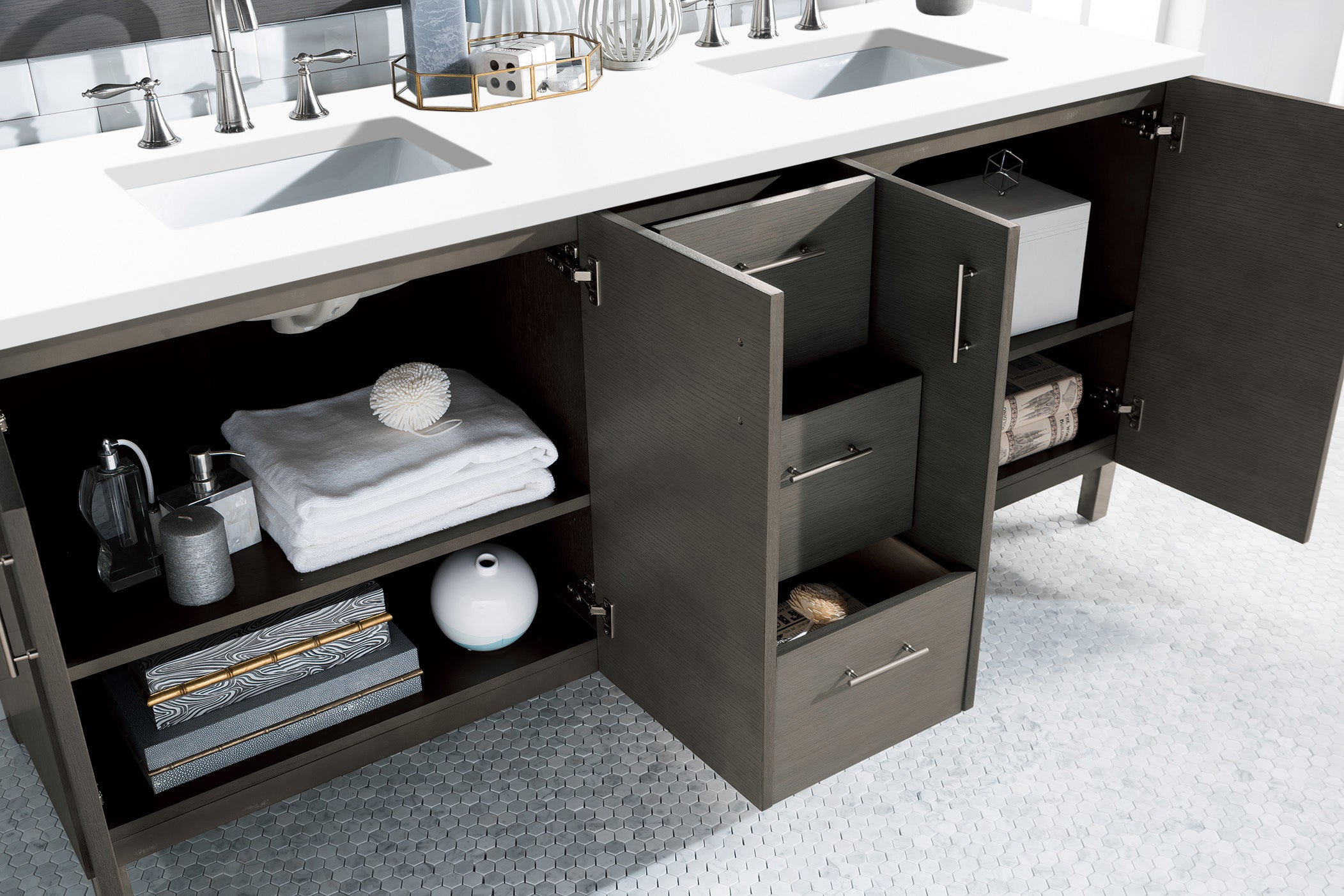 James Martin Metropolitan 72" Double Vanity in Silver Oak with 3cm Countertop