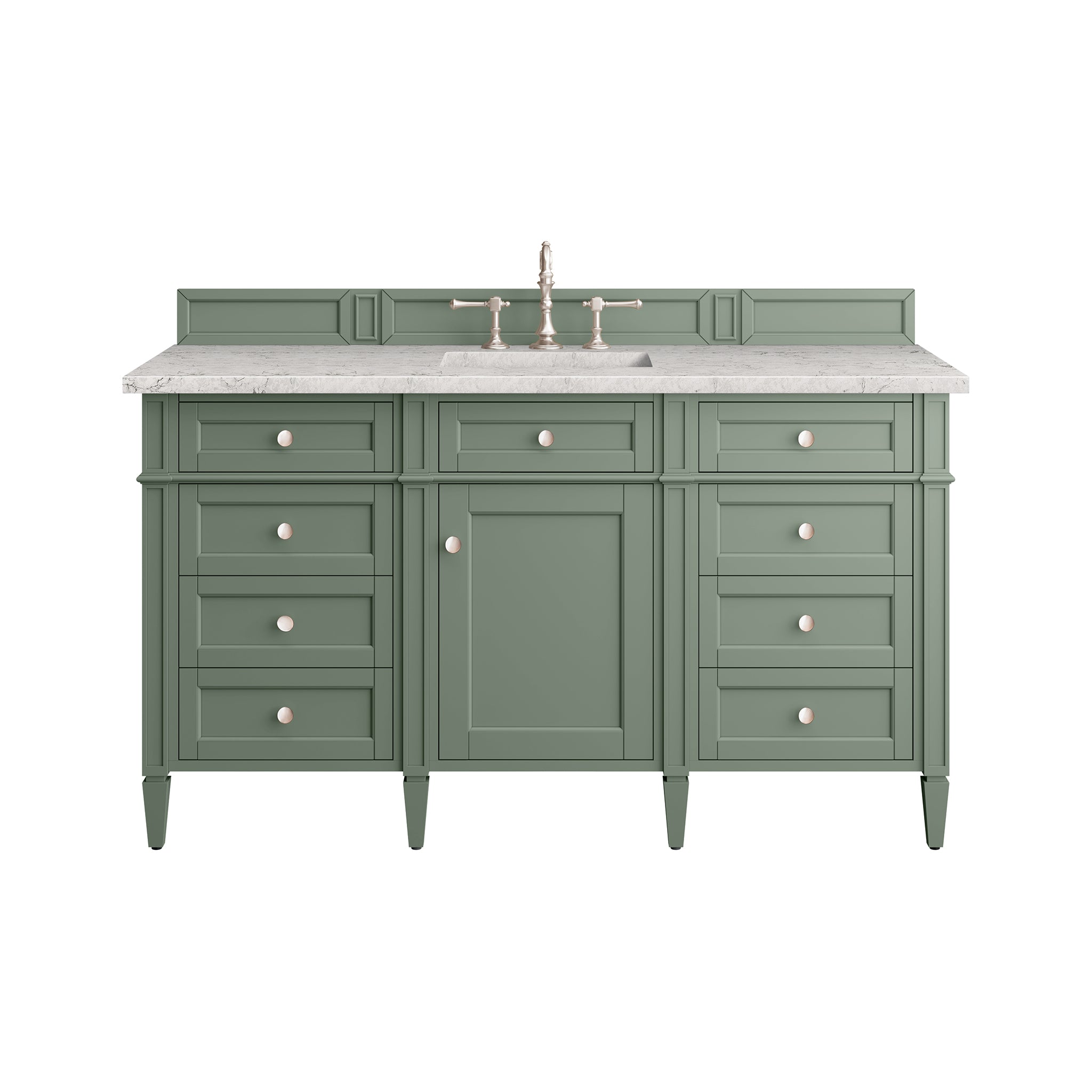 James Martin Brittany 60" Single Vanity in Smokey Celadon with 3cm Countertop and FreePower Wireless Charger