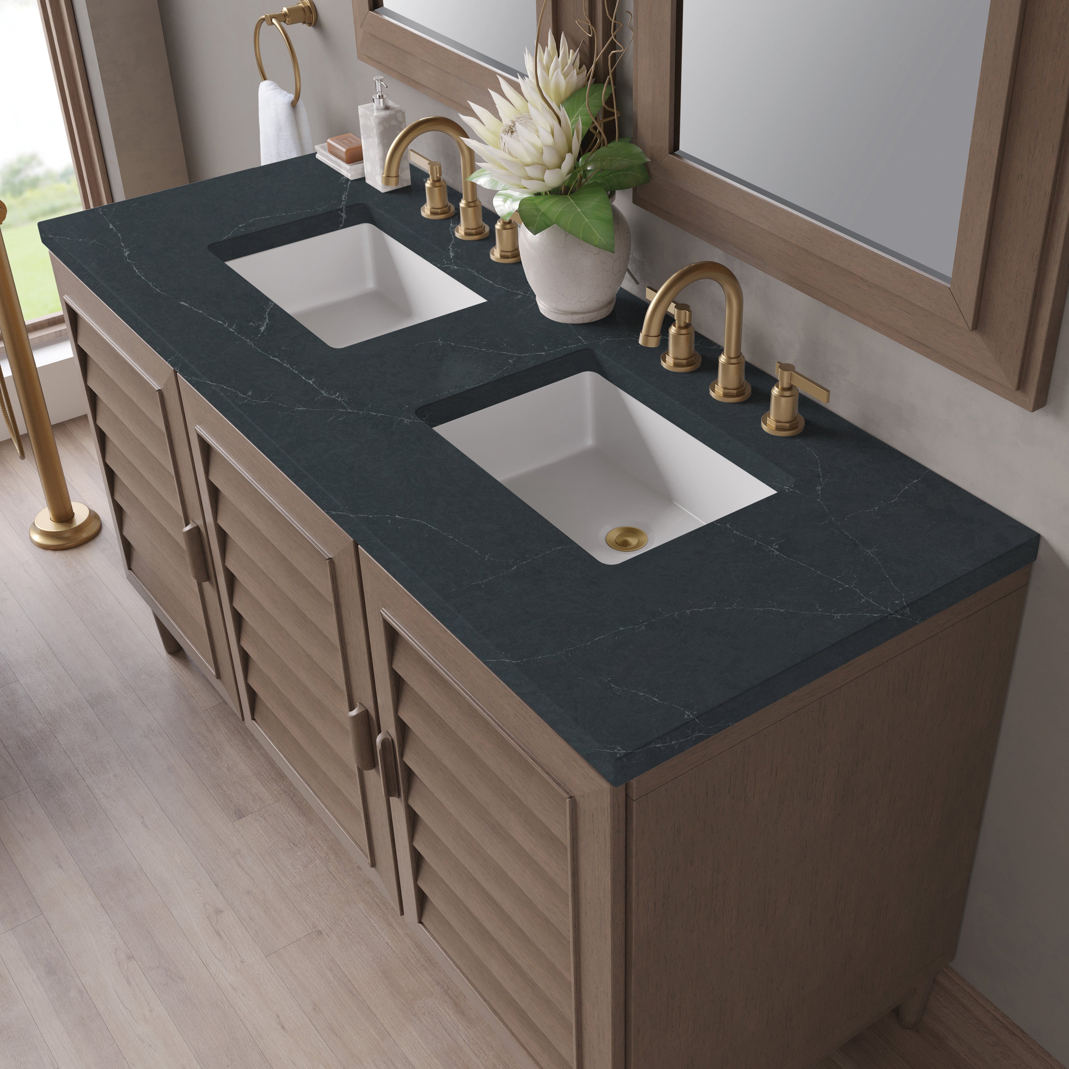James Martin Portland 60" Double Vanity in Whitewashed Walnut with 3cm Countertop