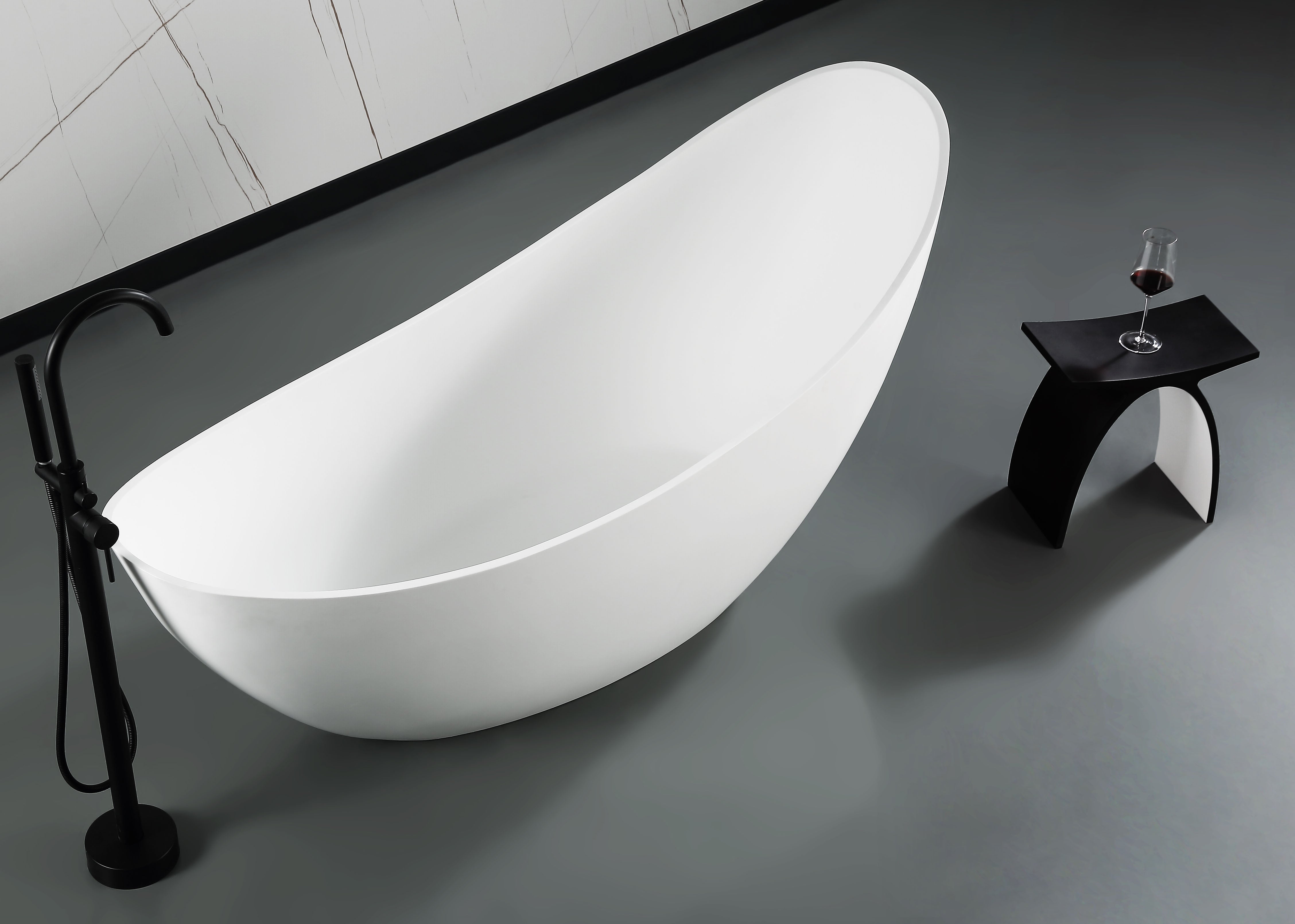 ALFI brand  ABST77BM Black Matte Arched Solid Surface Resin Bathroom / Shower Stool