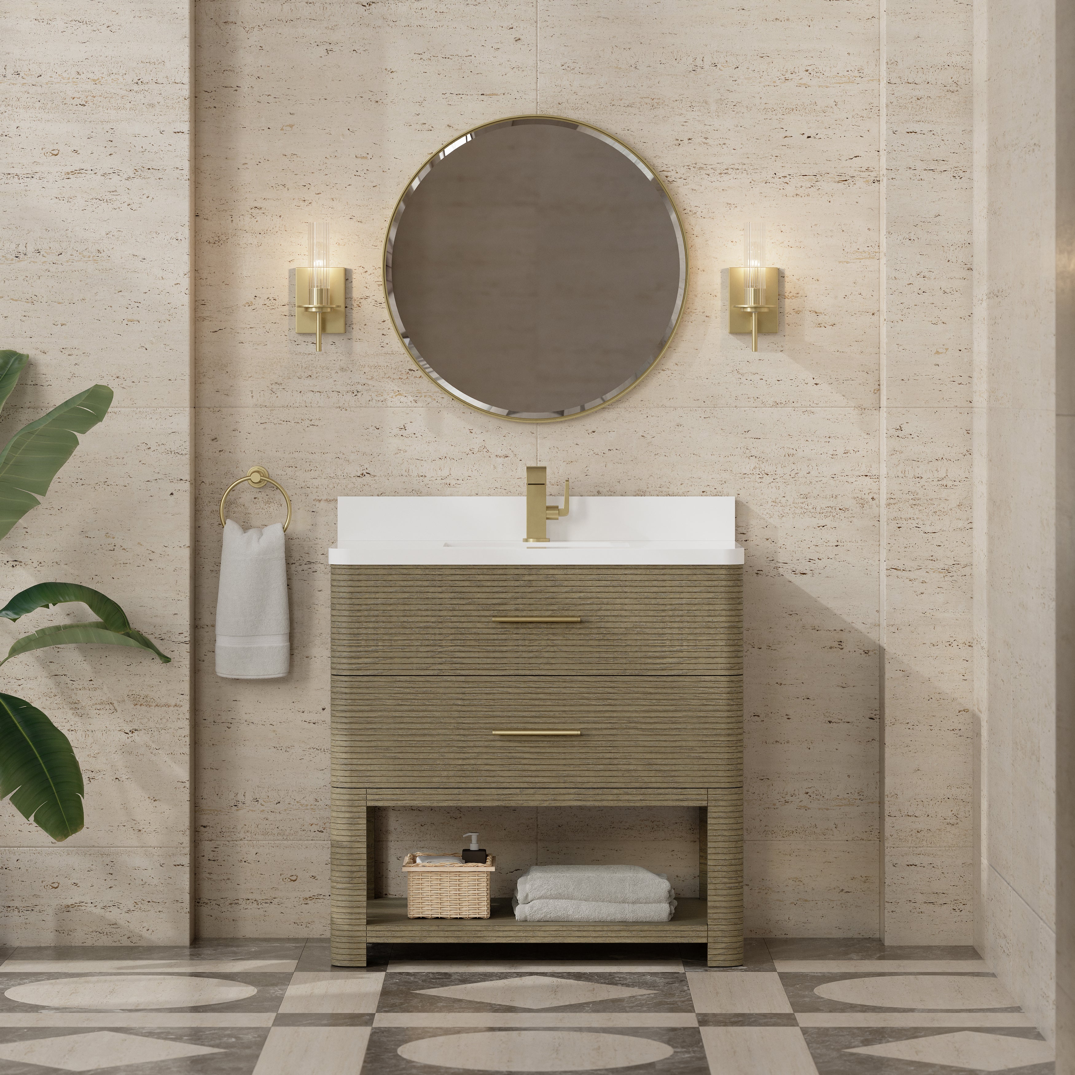 James Martin Lucian 36" Single Vanity in Pebble Oak with 3cm Countertop