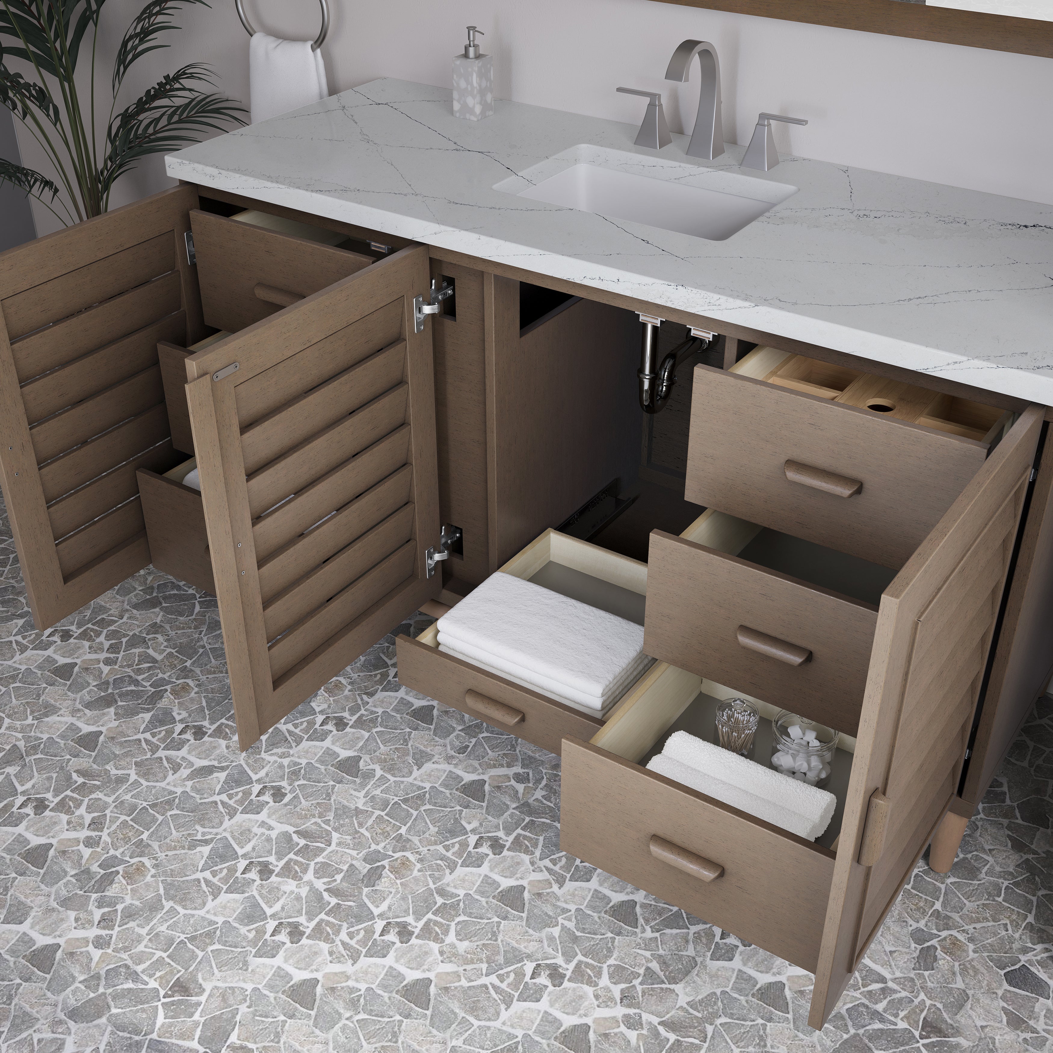 James Martin Portland 60" Single Vanity in Whitewashed Walnut with 3cm Countertop