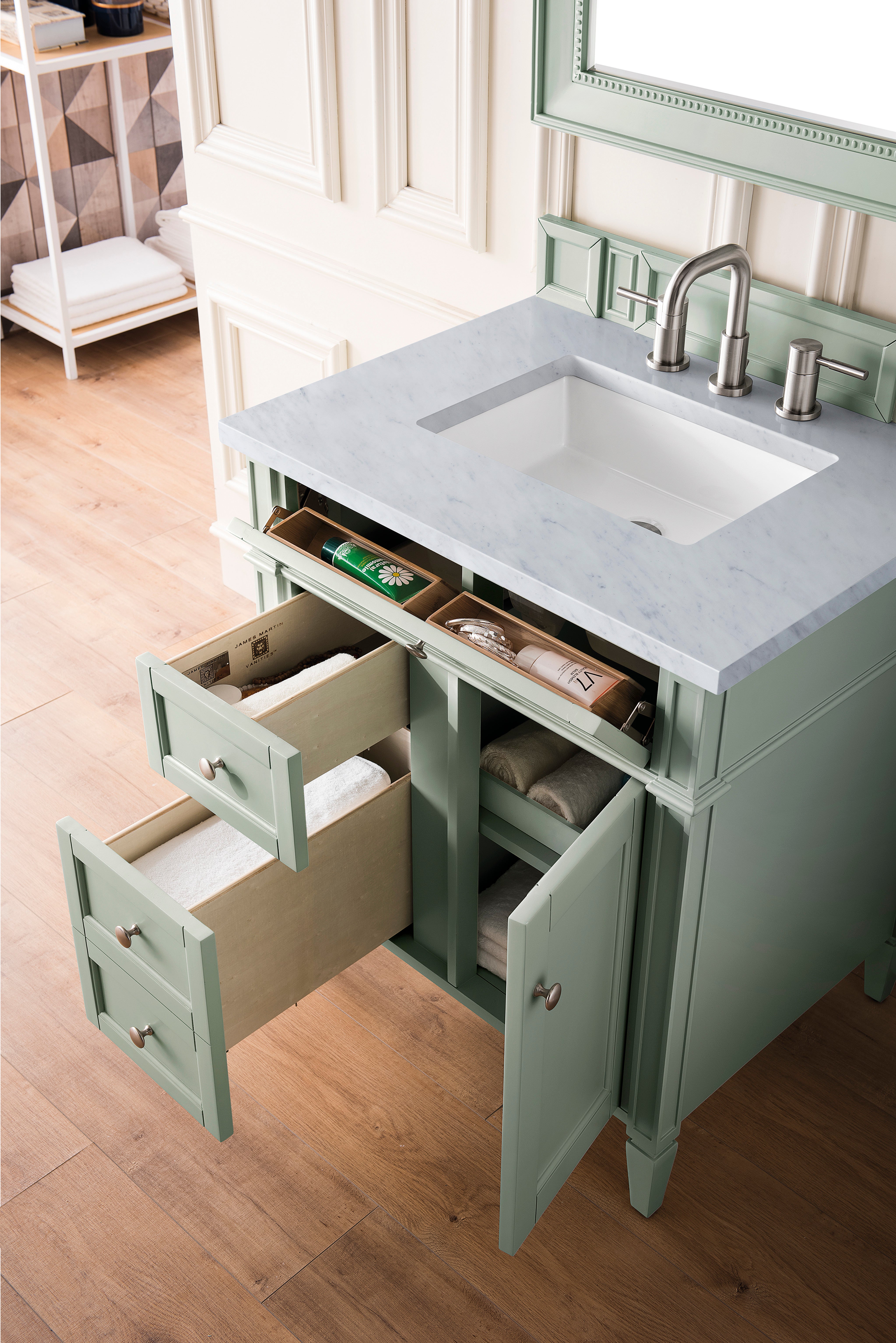 James Martin Brittany 30" Single Vanity in Sage Green with 3cm Countertop