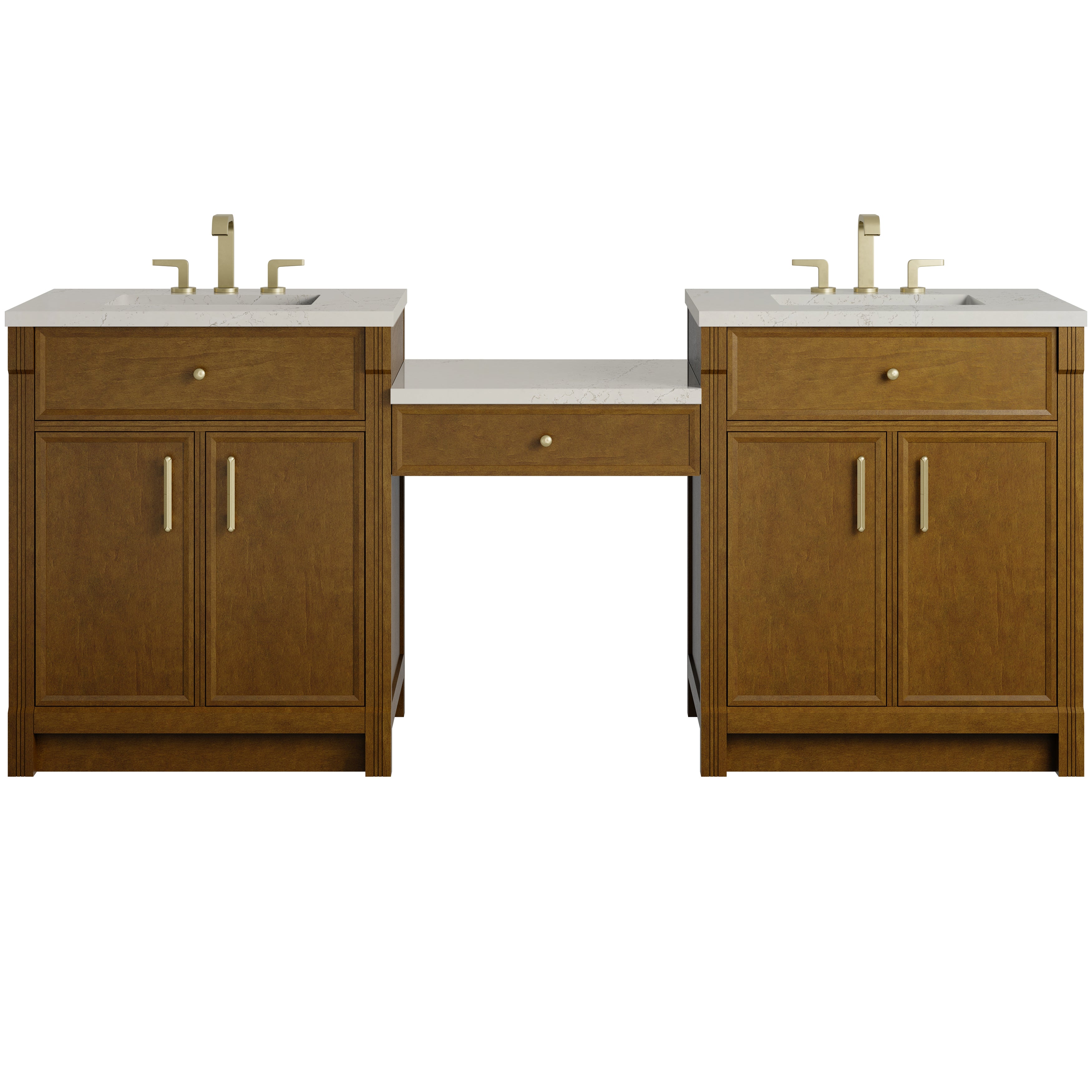 James Martin Bellshire 84" Dual Vanity Set with 24" Make-Up Counter in Honey Oak with 3cm Countertop