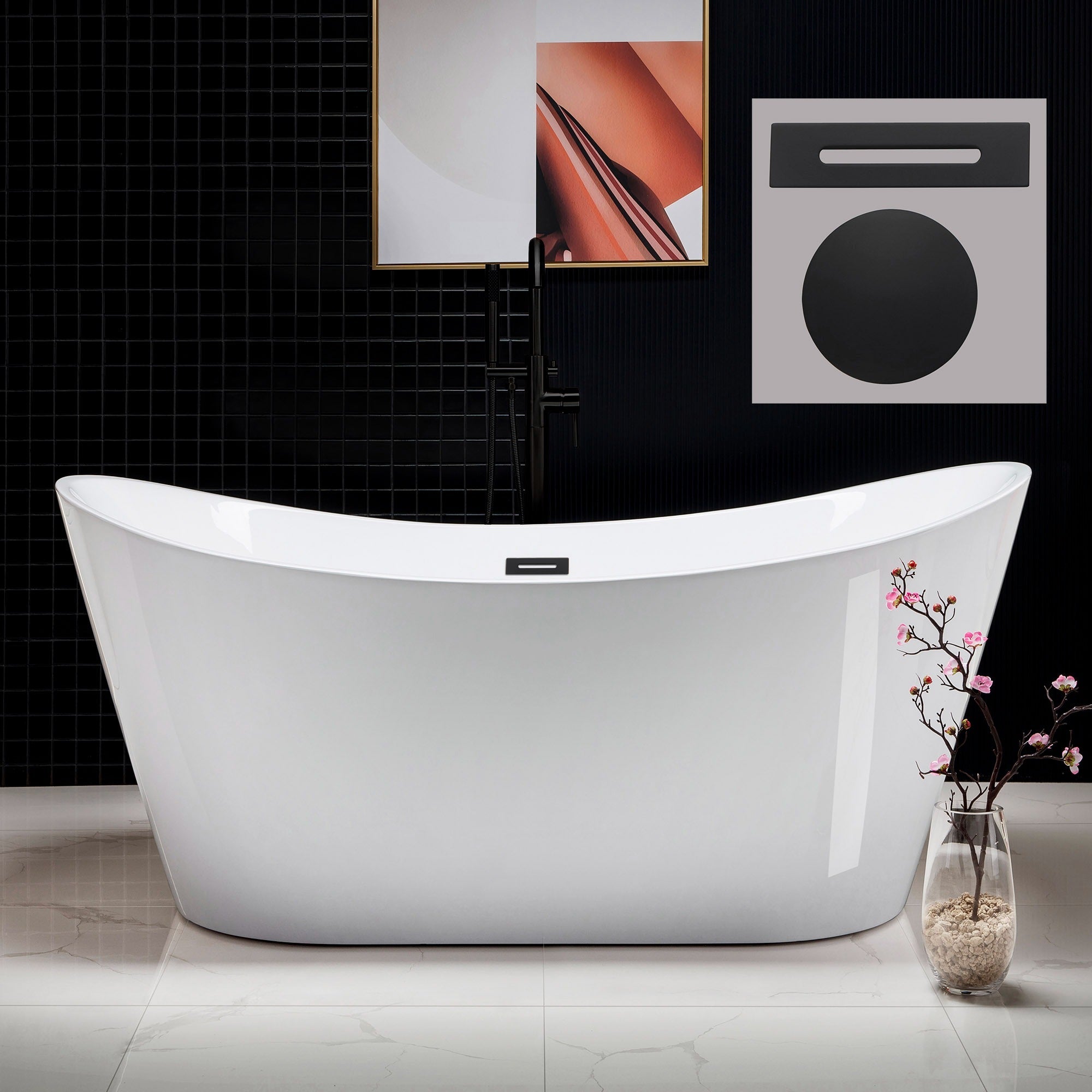 WOODBRIDGE 67" Acrylic Freestanding Bathtub Contemporary Soaking Tub with Drain & Overflow, B0010