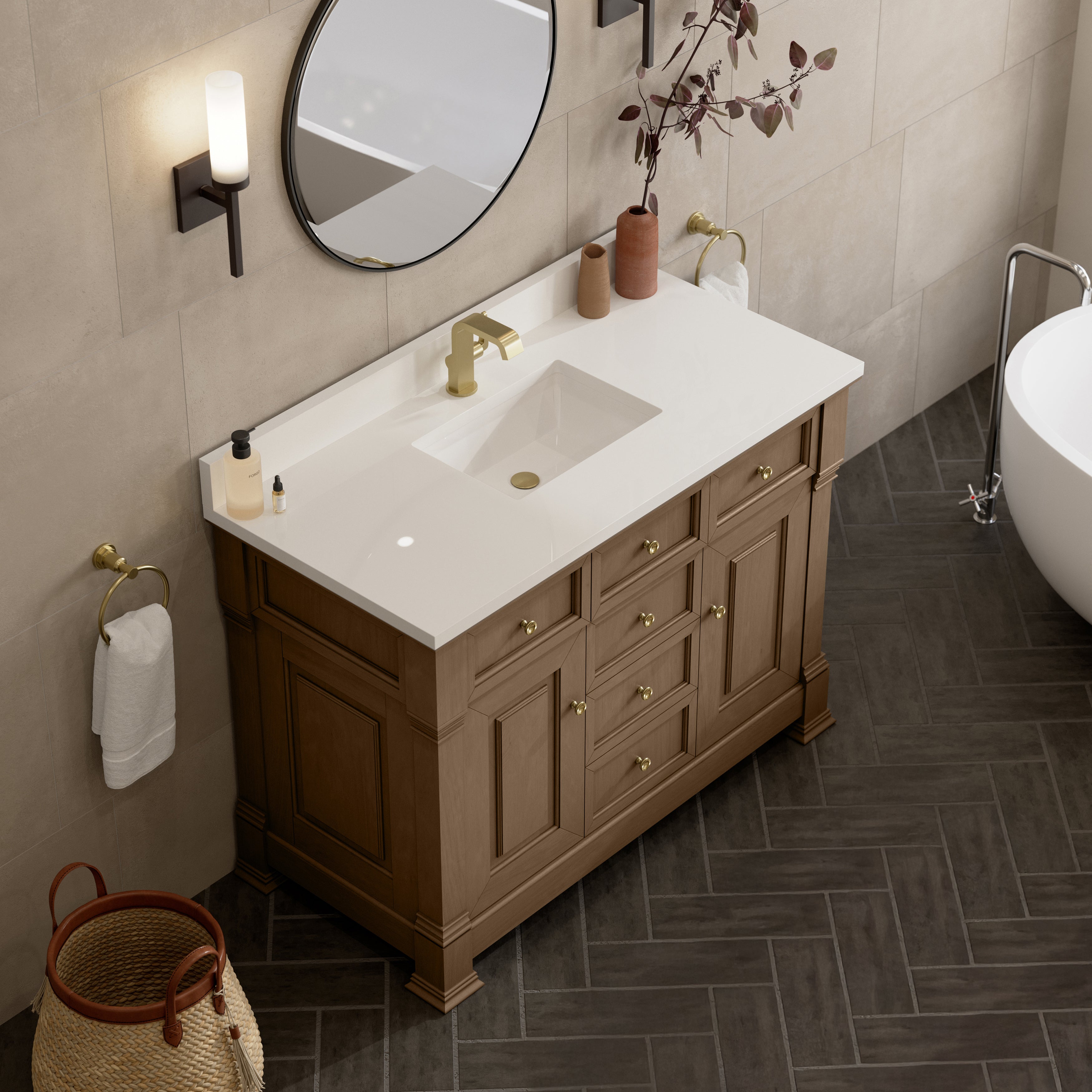 James Martin Brookfield 48" Single Vanity in Pecan with 3cm Countertop