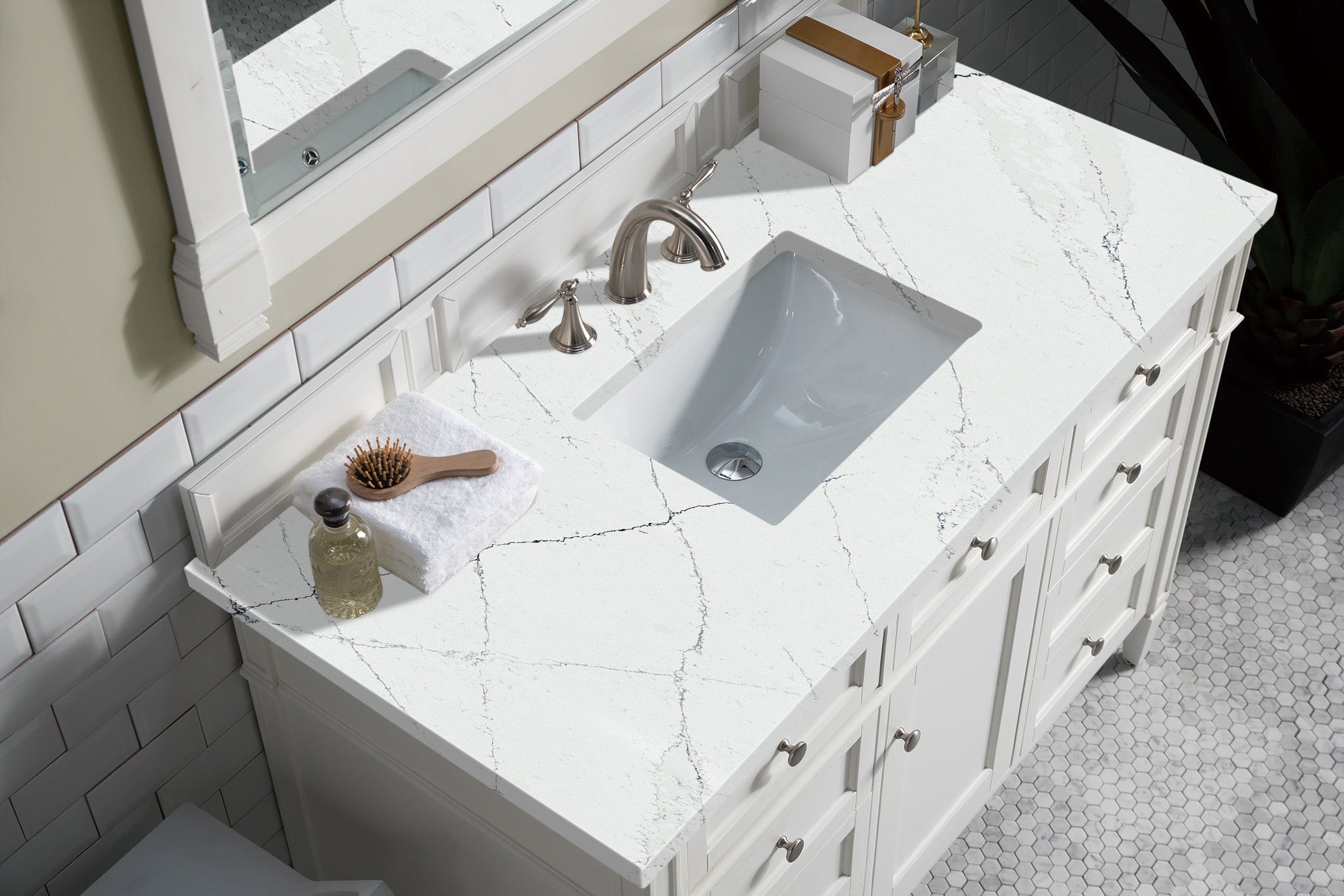 James Martin Brittany 48" Single Vanity in Bright White with 3cm Countertop and FreePower Wireless Charger