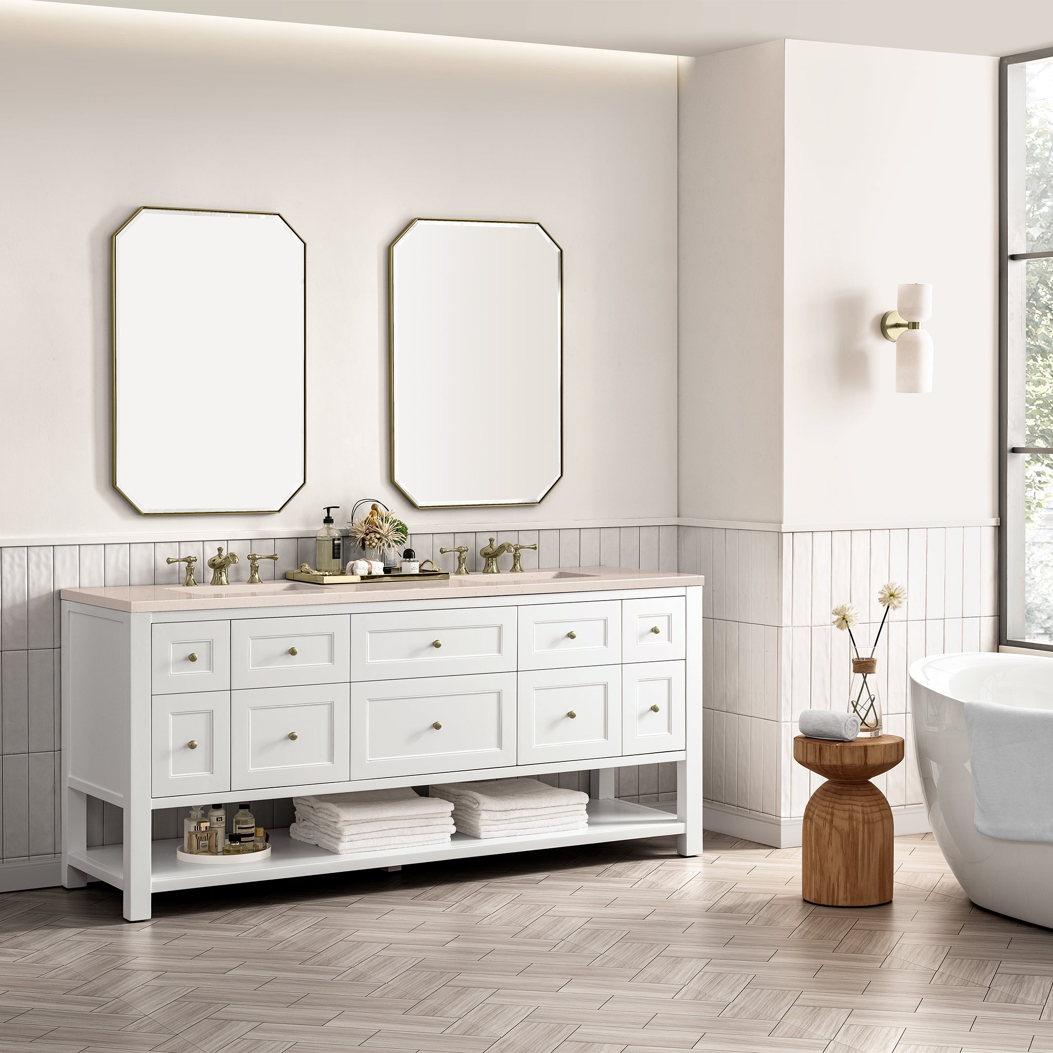 James Martin Breckenridge 72" Double Vanity in Bright White with 3cm Countertop