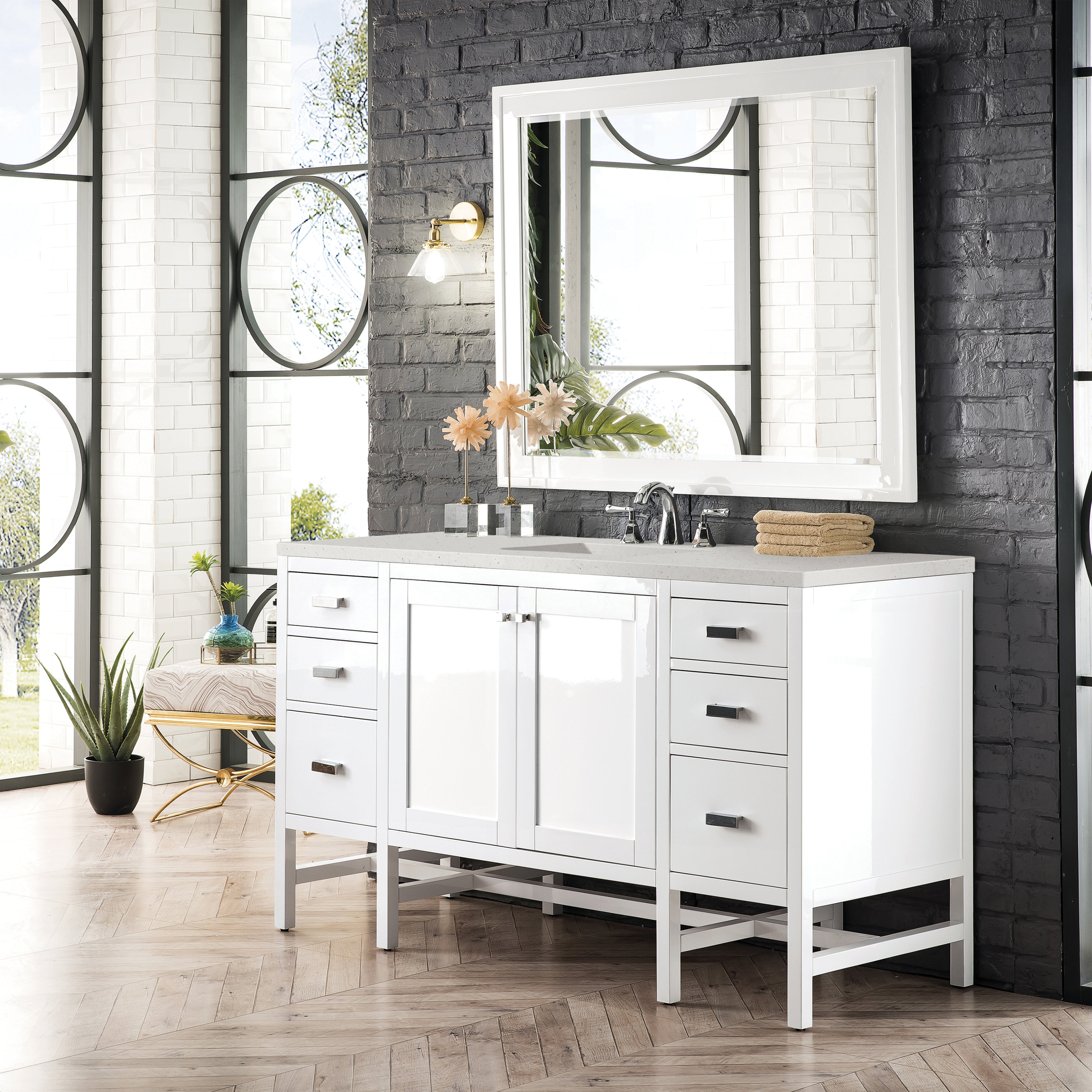 James Martin Addison 60" Single Vanity in Glossy White with 3cm Countertop