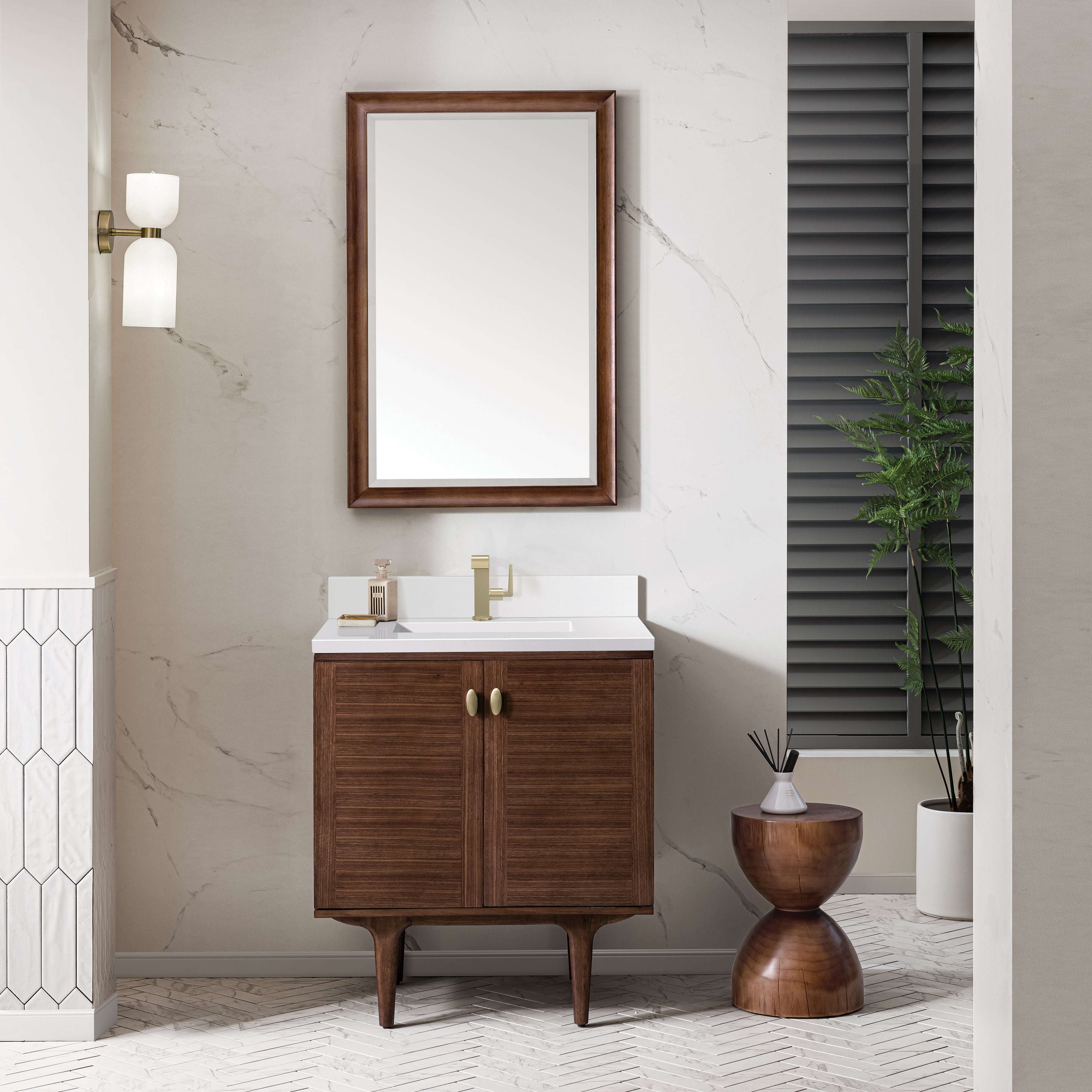 James Martin Amberly 30" Single Vanity in Mid-Century Walnut with 3cm Countertop