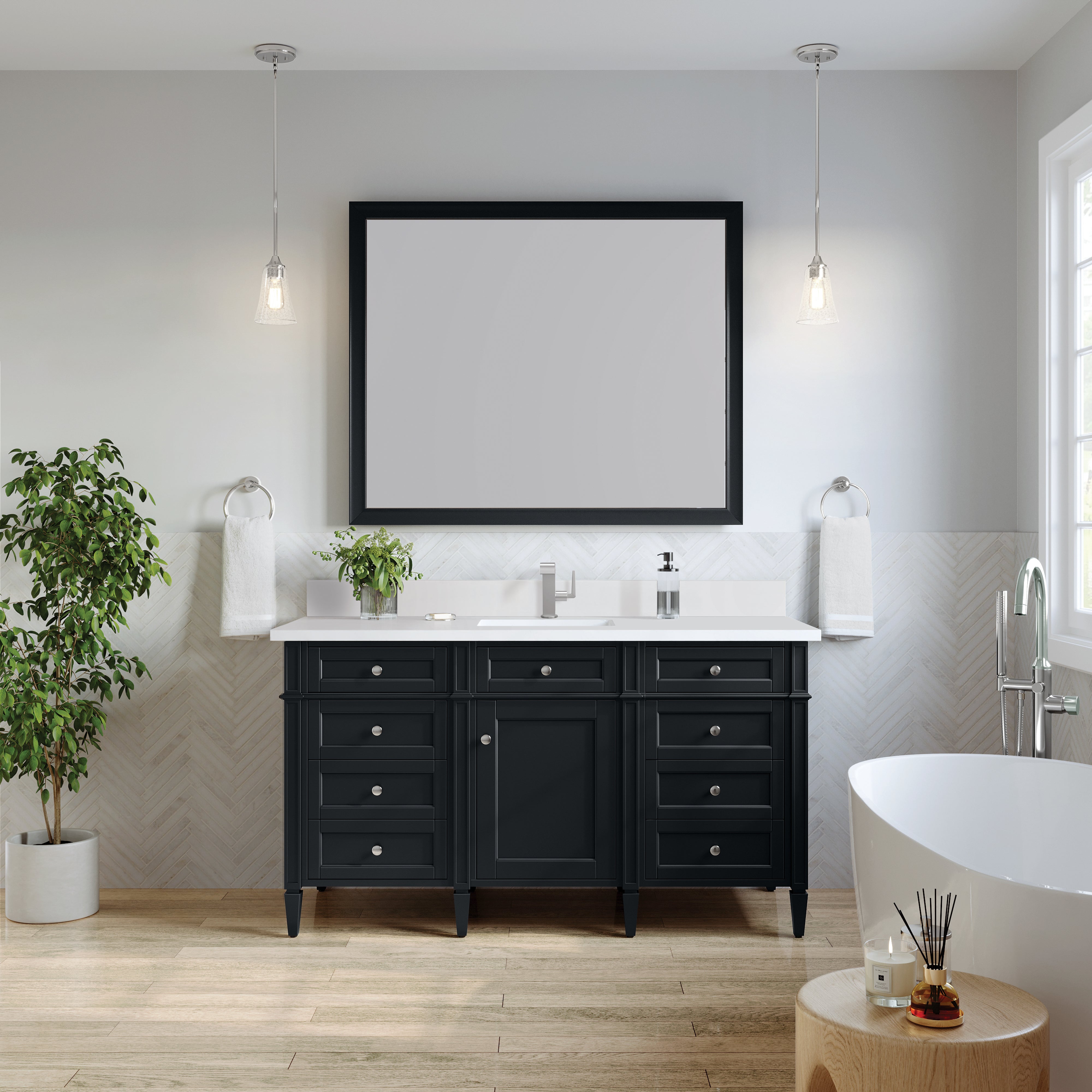 James Martin Brittany 60" Single Vanity in Black Onyx with 3cm Countertop