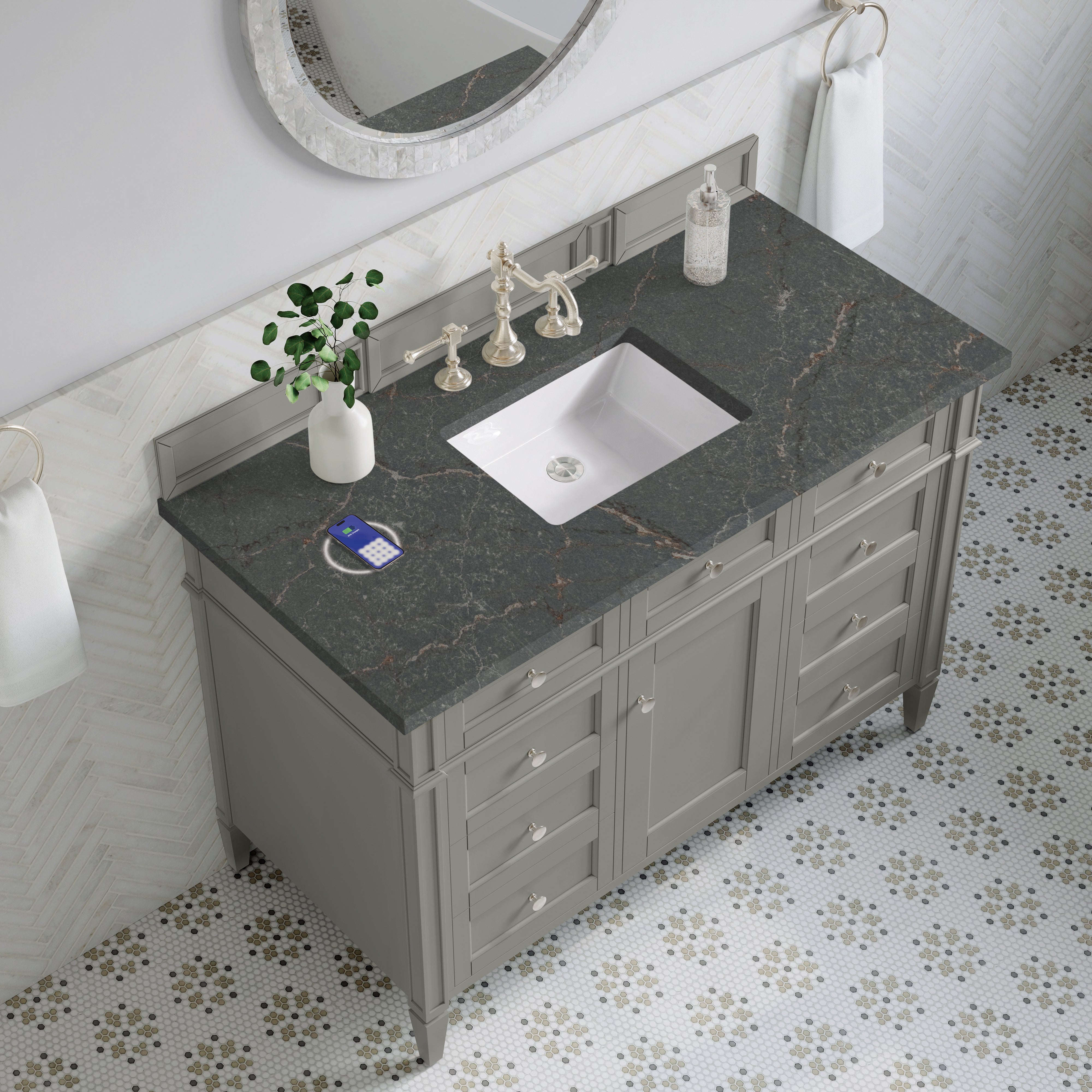James Martin Brittany 48" Single Vanity in Urban Gray with 3cm Countertop and FreePower Wireless Charger